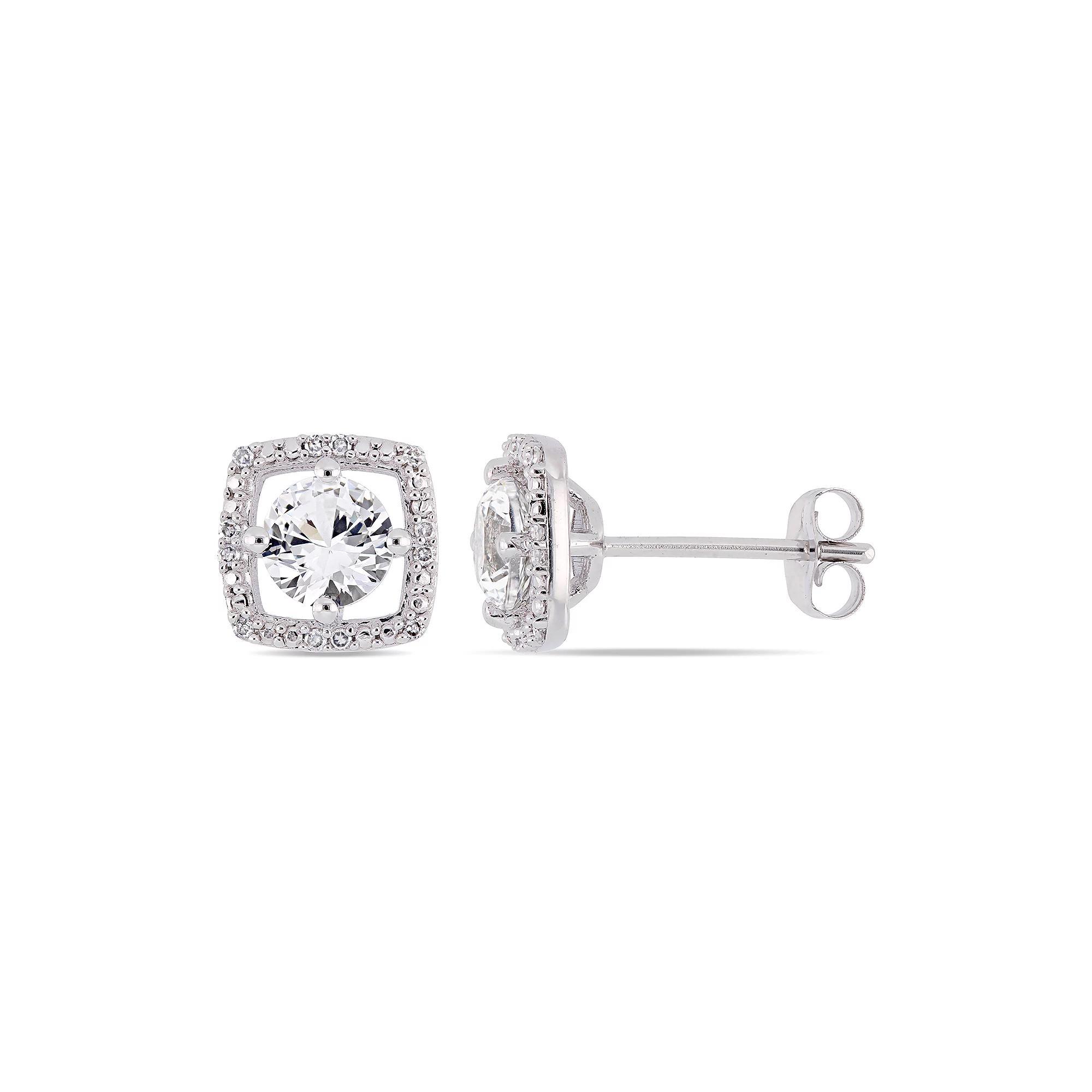 Stella Grace 10k White Gold Lab-Created White Sapphire & Diamond Accent Frame Earrings, Womens, 10k Whgold Product Image