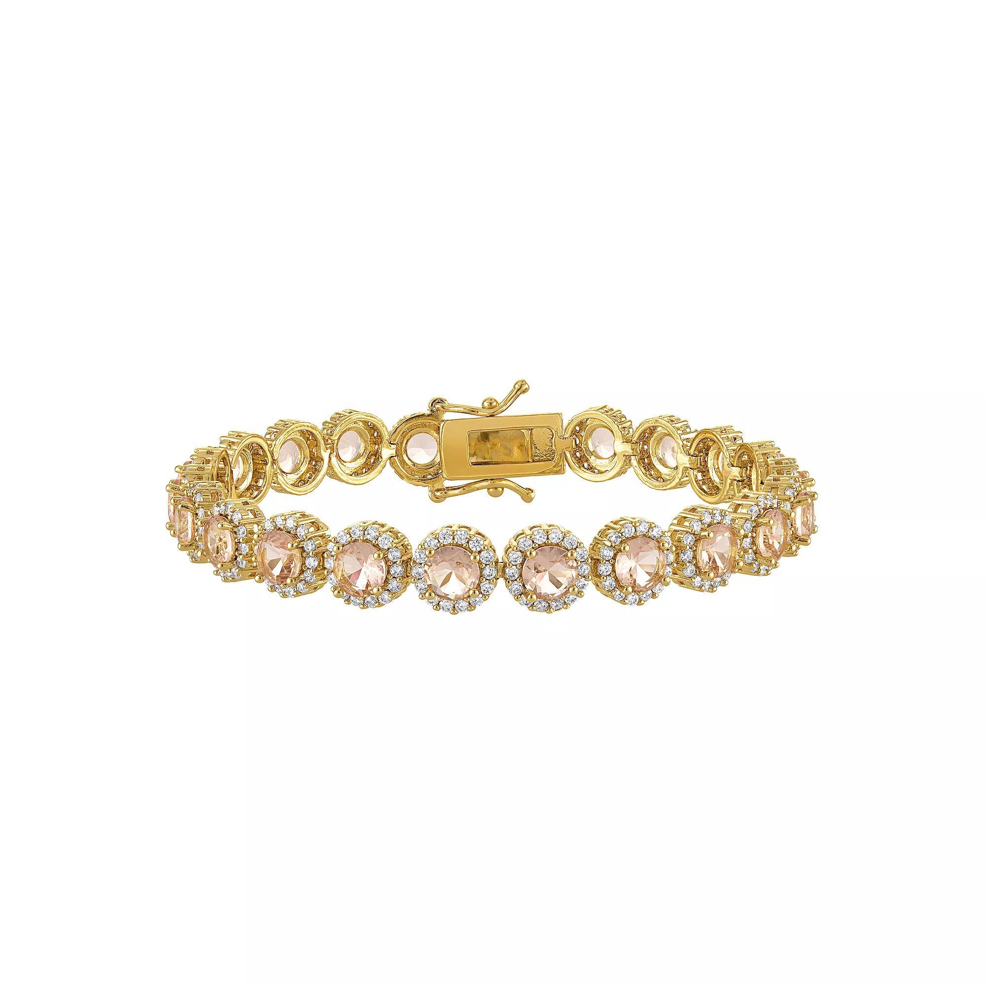 Ivy Sharpe Gold Plated Simulated Gemstone Halo Tennis Bracelet, Womens Rose Tone Pink Product Image