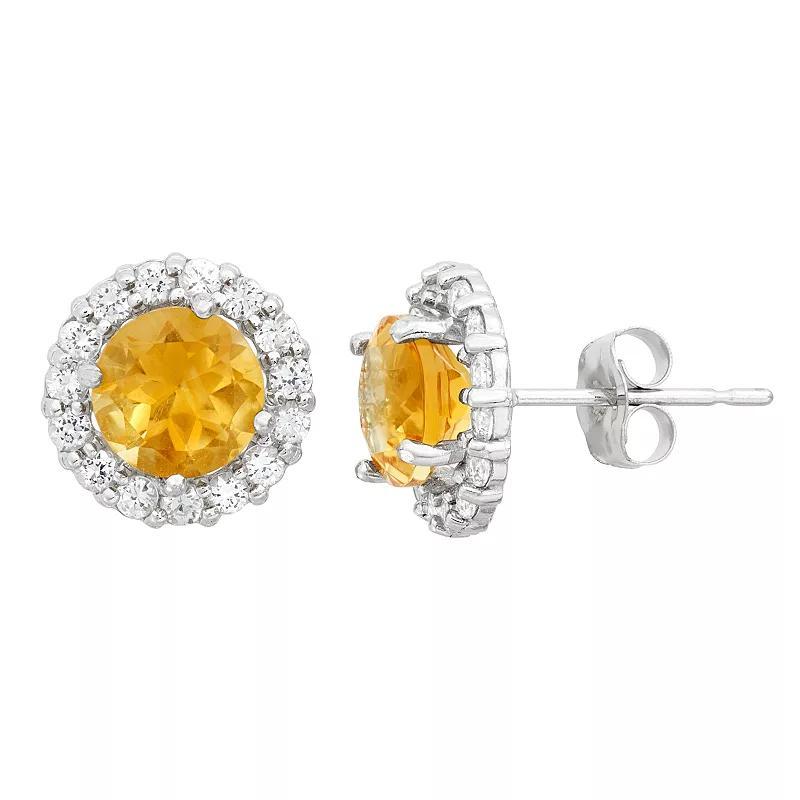Designs by Gioelli Lab-Created Citrine & White Topaz 10k White Gold Halo Stud Earrings, Womens, Yellow Product Image
