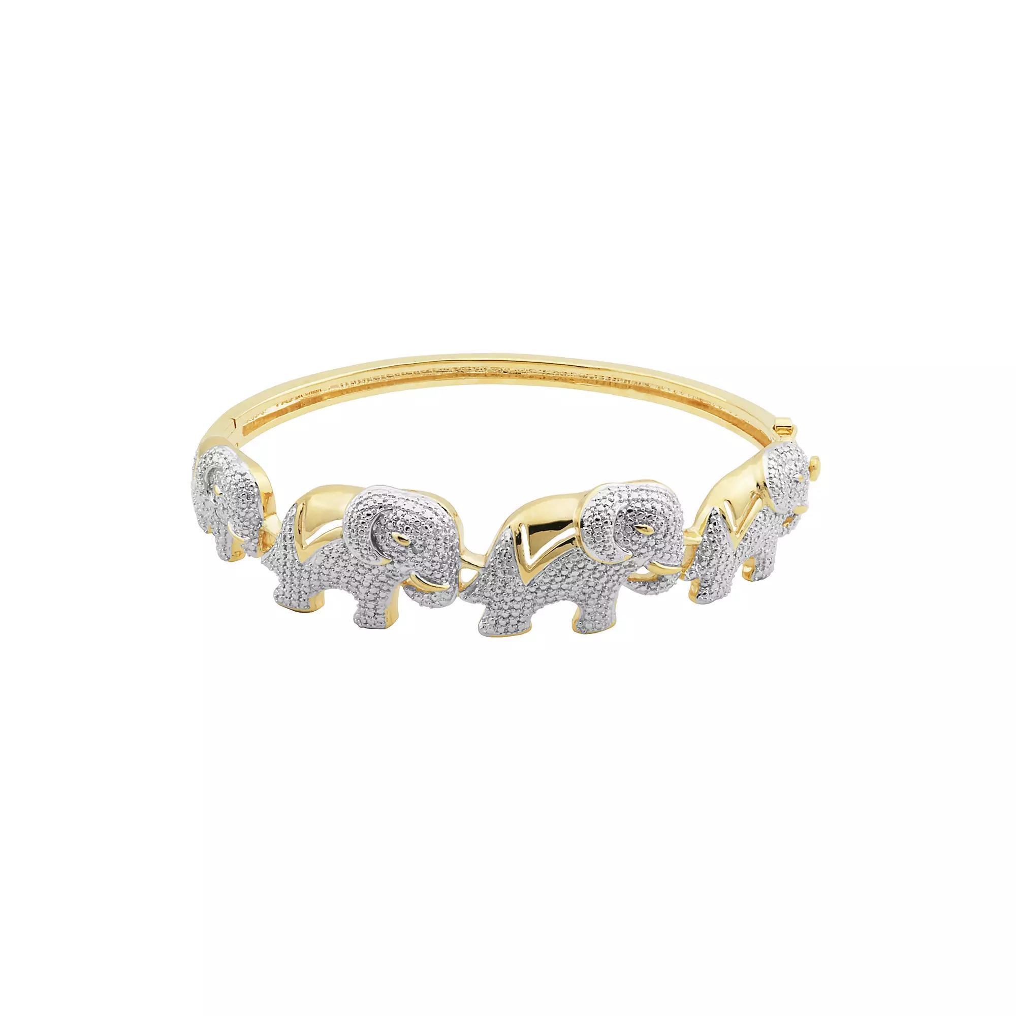 18K Gold Over Bronze Diamond Accent Elephant Bangle, Women's, Size: 7.25", Gold Tone Product Image