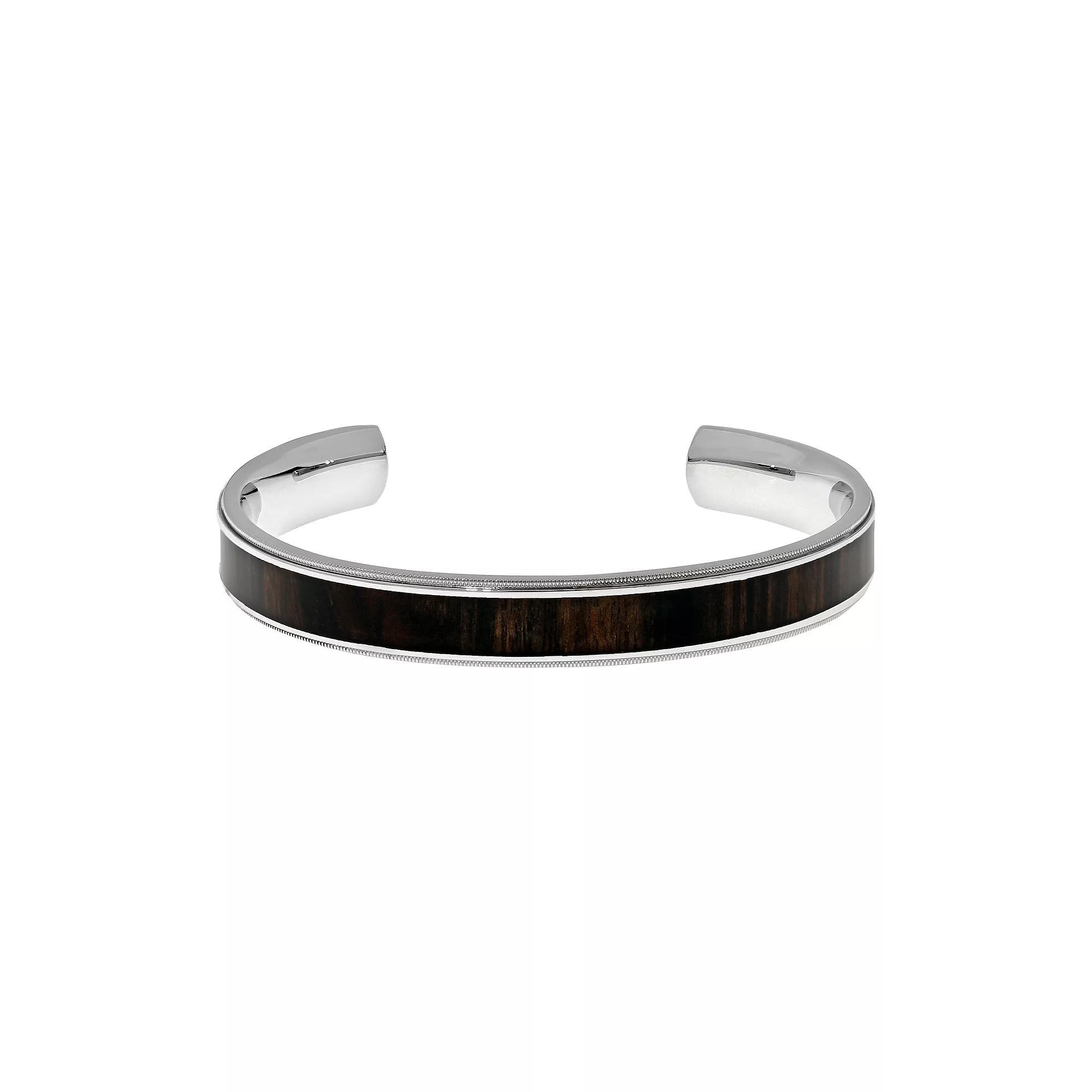 LYNX Stainless Steel Wood Cuff Bracelet - Men, Men's, Brown Product Image