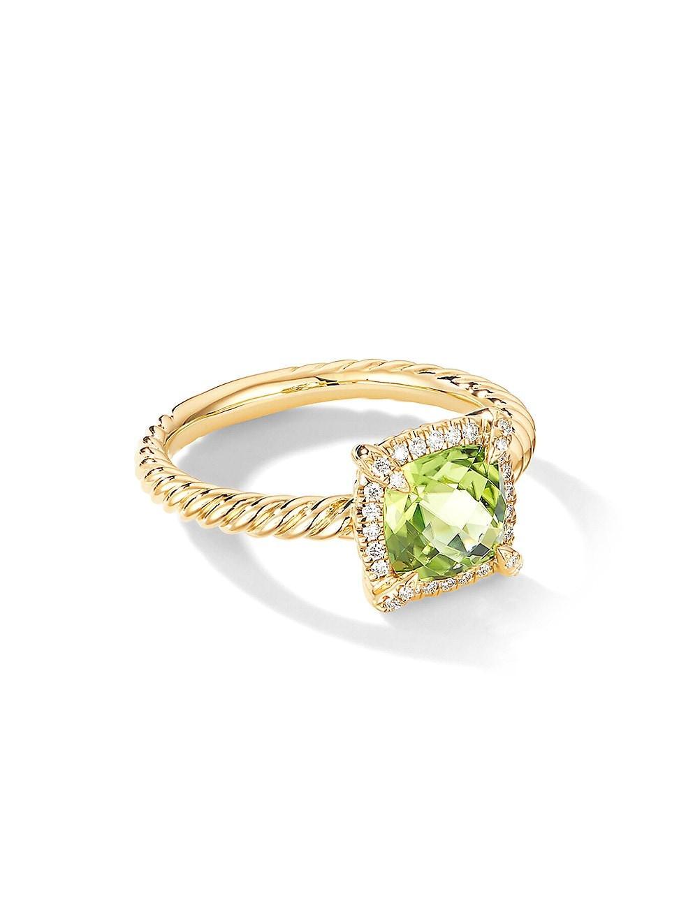 David Yurman Petite Chatelaine Pave Bezel Ring in 18K Yellow Gold with Peridot and Diamonds Product Image