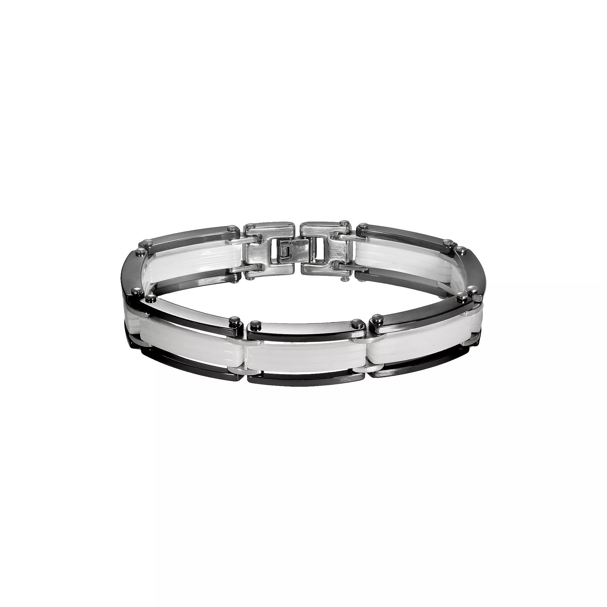 Black and White Ceramic Bracelet - Men, Men's, Size: 8.5", Multicolor Product Image