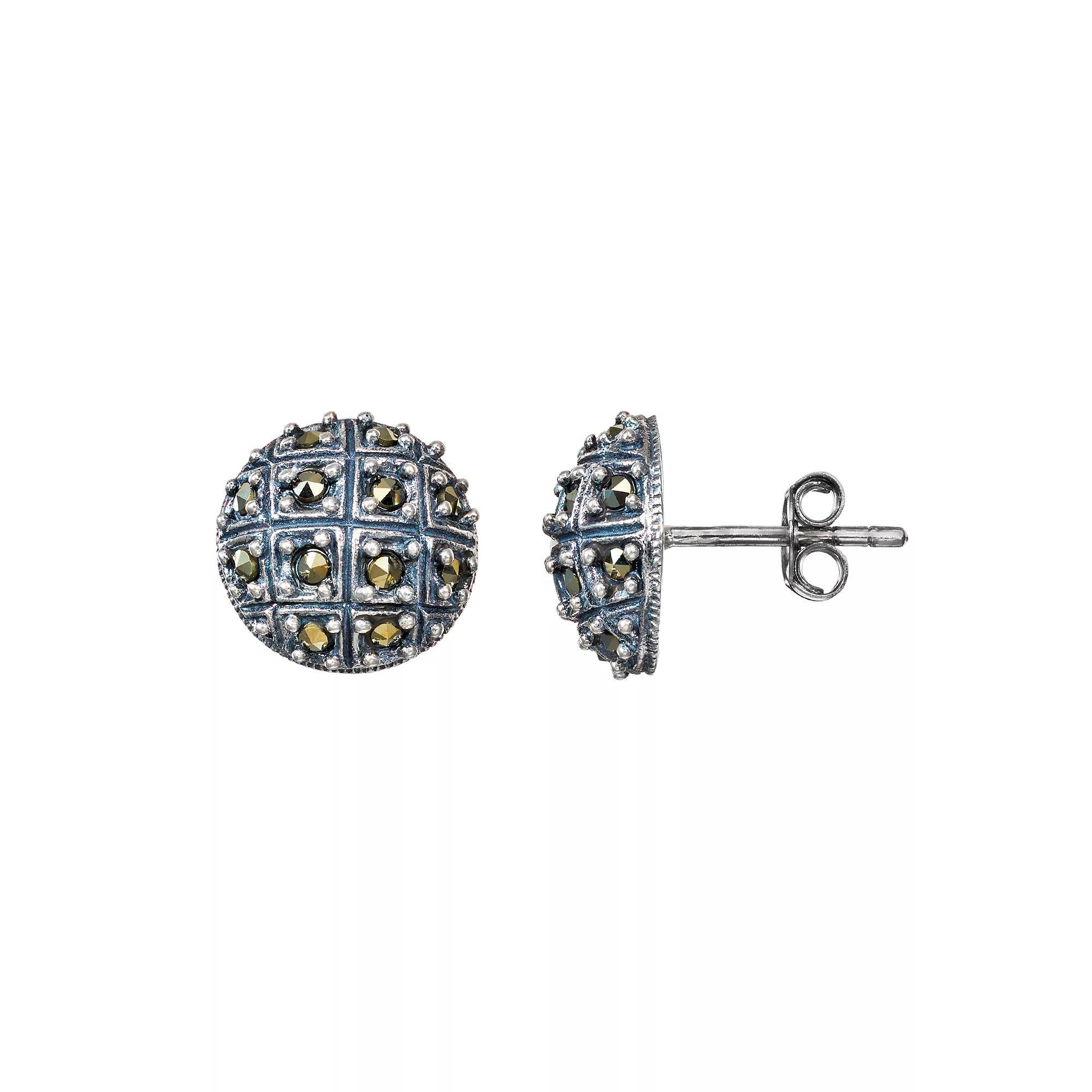 Tori Hill Marcasite Sterling Silver Button Stud Earrings, Women's, Grey Product Image