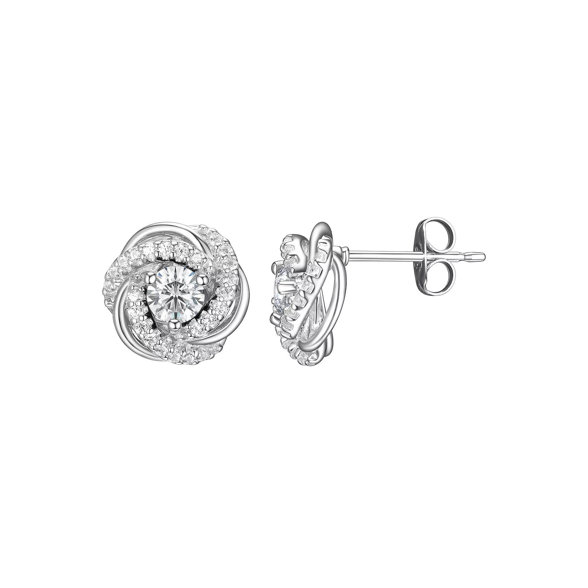 Tokens of Love Sterling Silver Lab-Created White Sapphire Birthstone Love Knot Stud Earrings, Women's Product Image