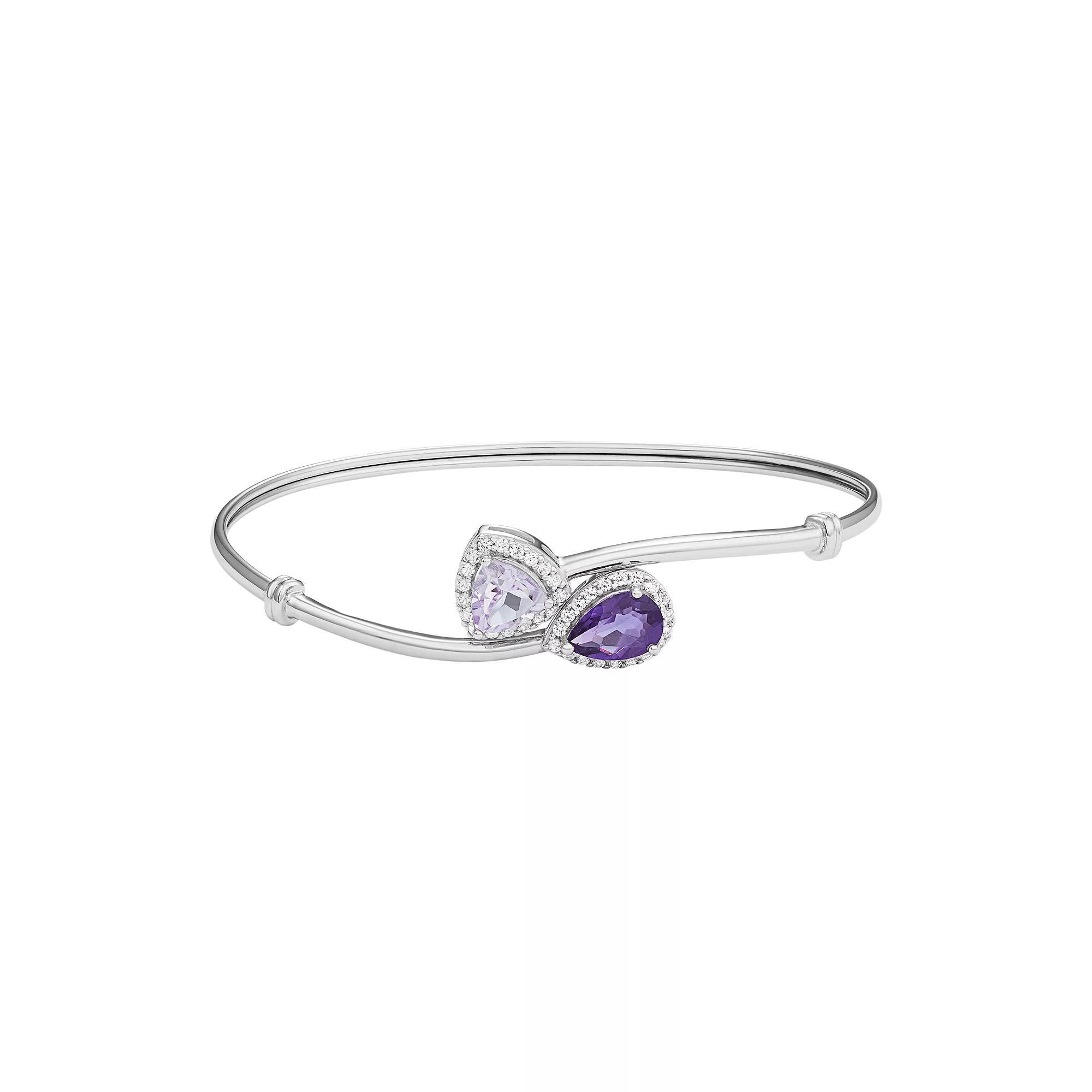 Amethyst & Rose de France Amethyst Sterling Silver Bypass Bangle Bracelet, Women's Product Image