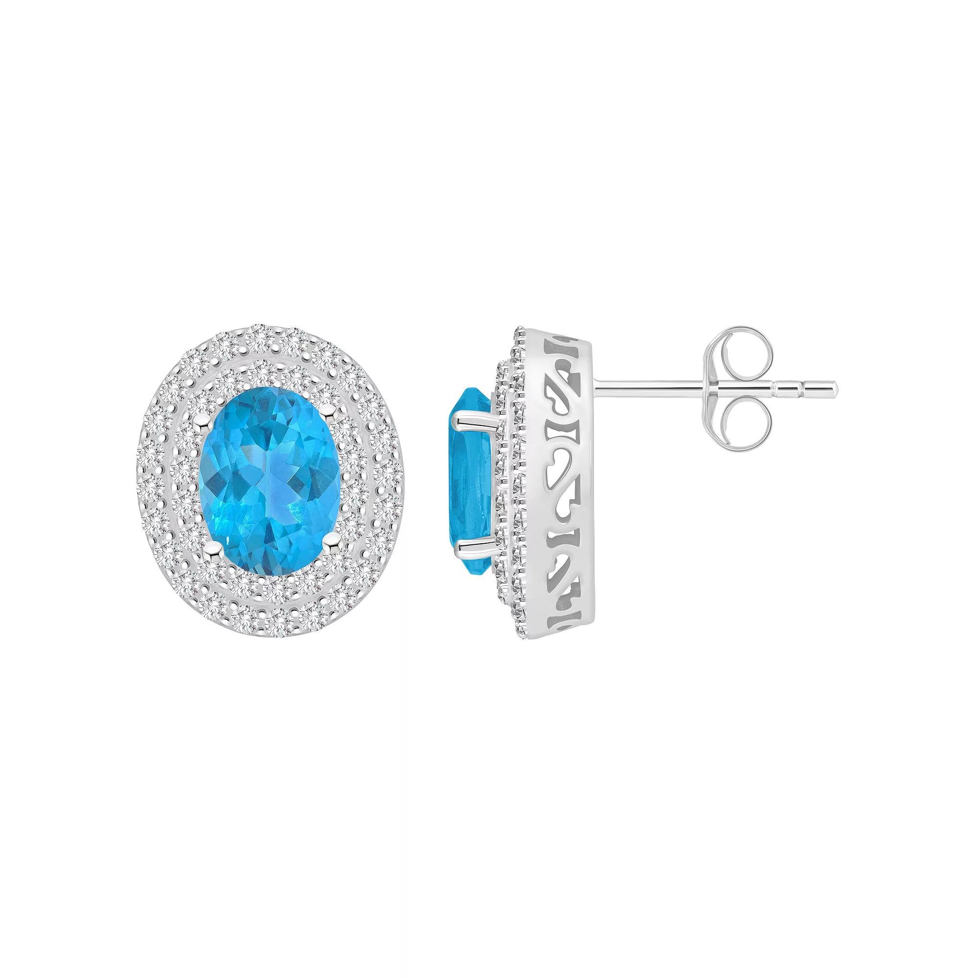 Celebration Gems Sterling Silver Oval-Cut Citrine & White Topaz Double Halo Stud Earrings, Women's Product Image