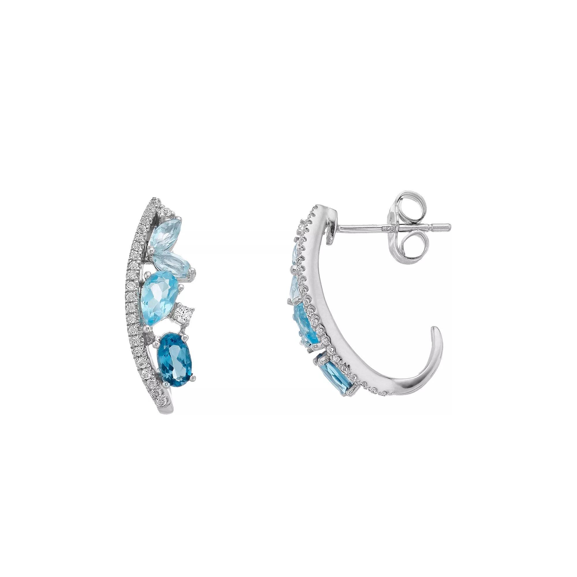 Sterling Silver Blue Topaz & Lab-Created White Sapphire Earrings, Women's Product Image