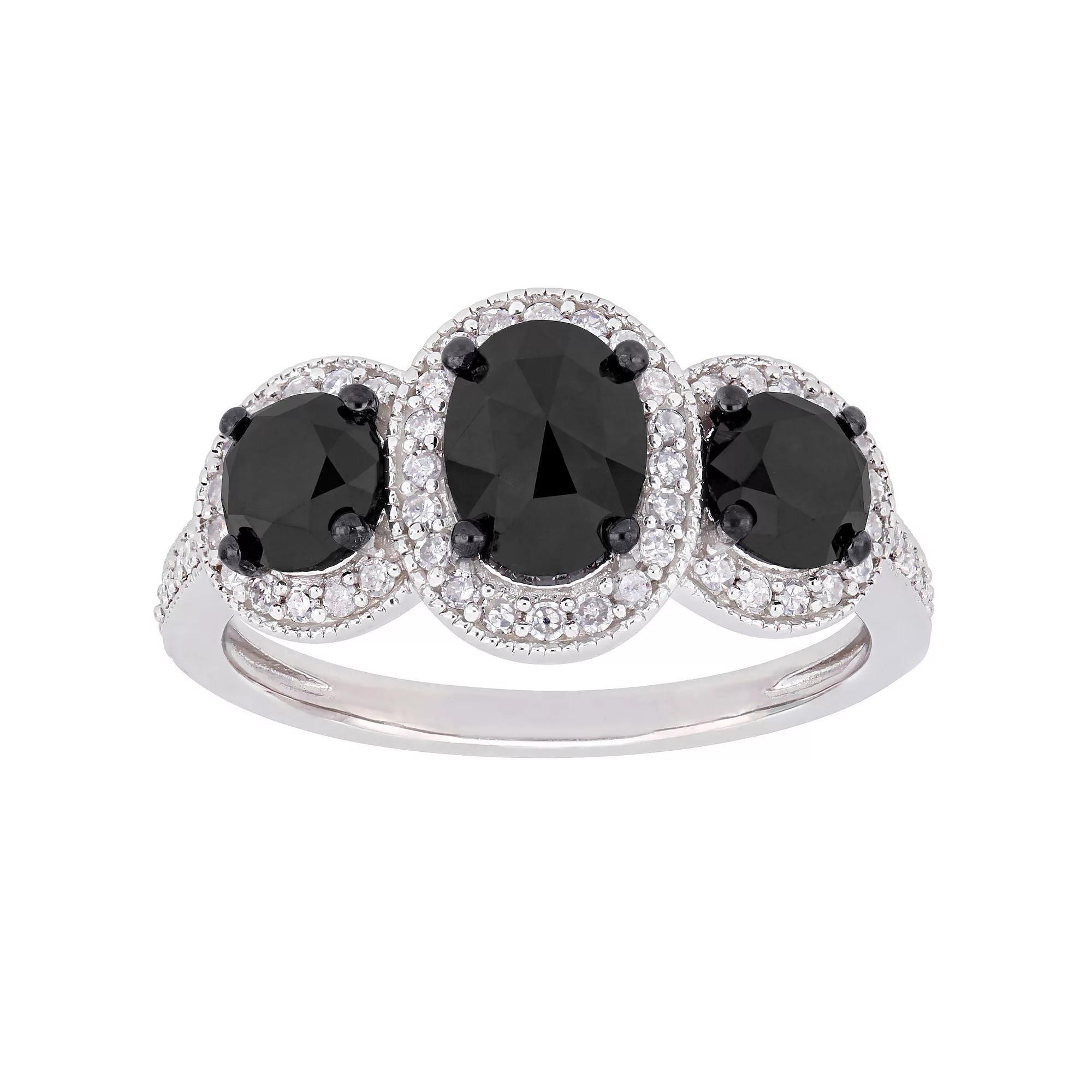 Stella Grace Sterling Silver 2-2/5 Carat T.W. Black & White Diamond Engagement Ring, Womens Product Image