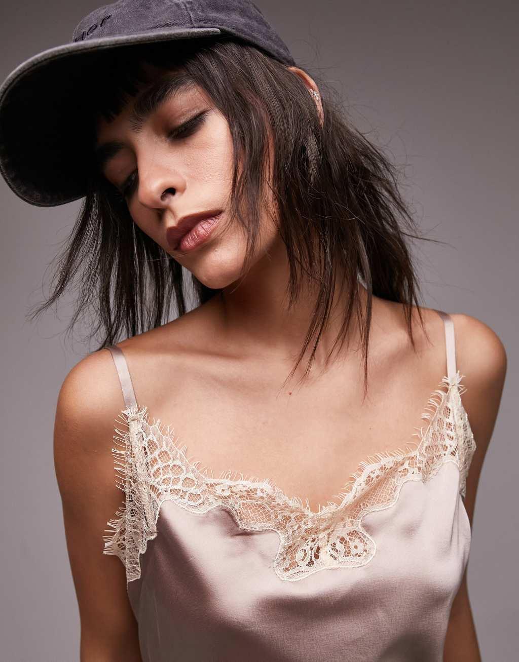Topshop contrast lace midi slip dress Product Image