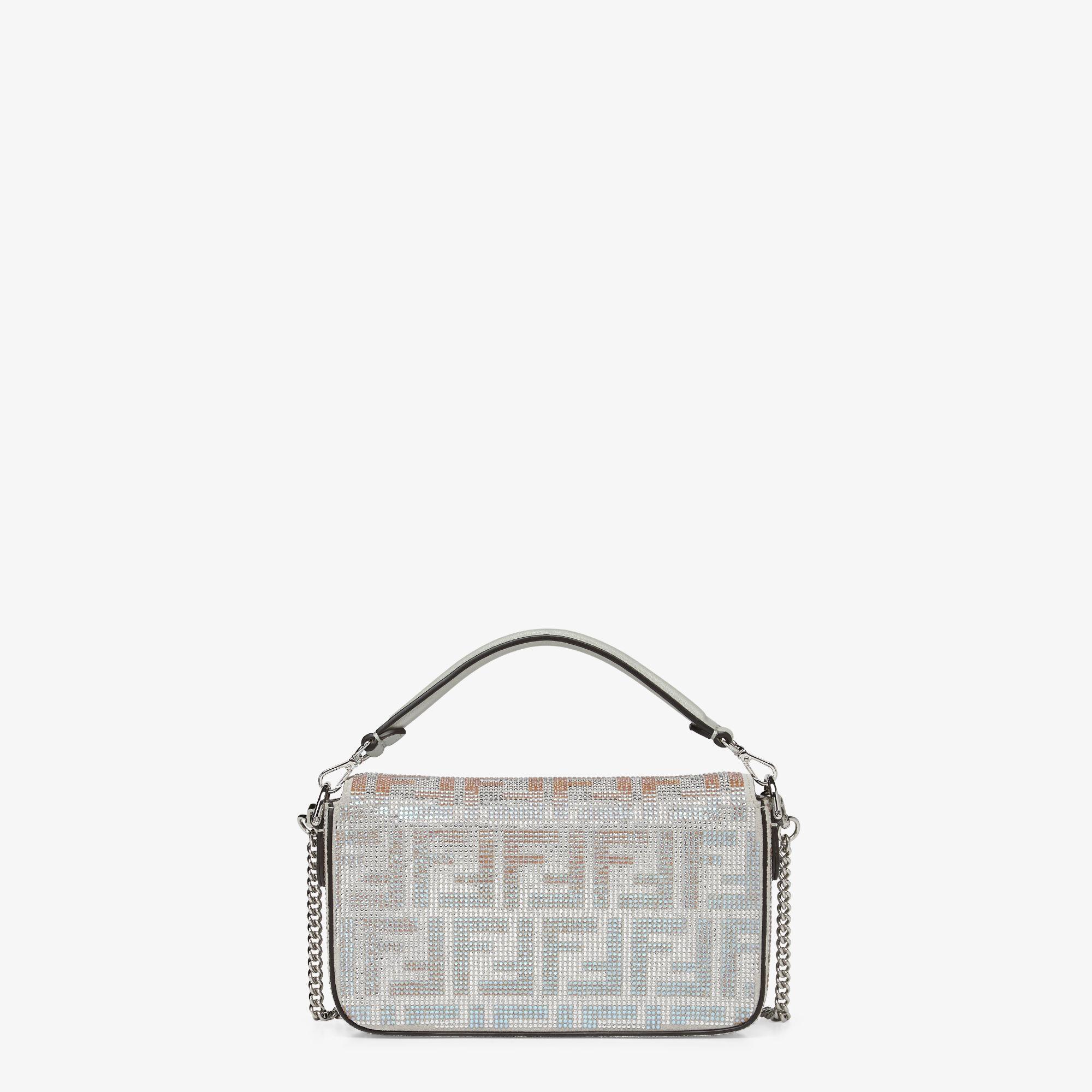 Baguette MiniSuede bag with FF in iridescent crystals and studs Product Image
