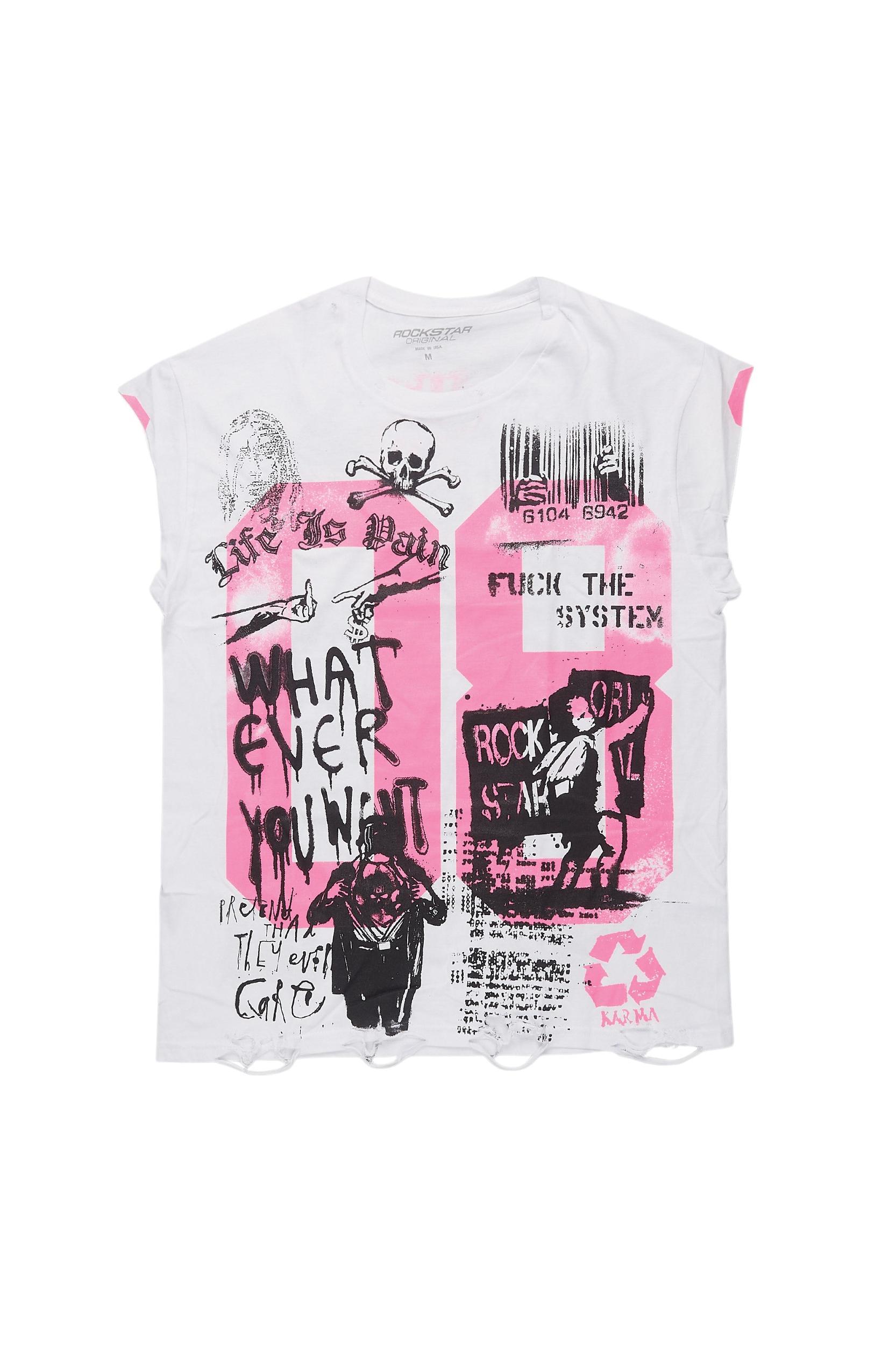 Grill White/Pink Graphic Muscle T-Shirt Male Product Image