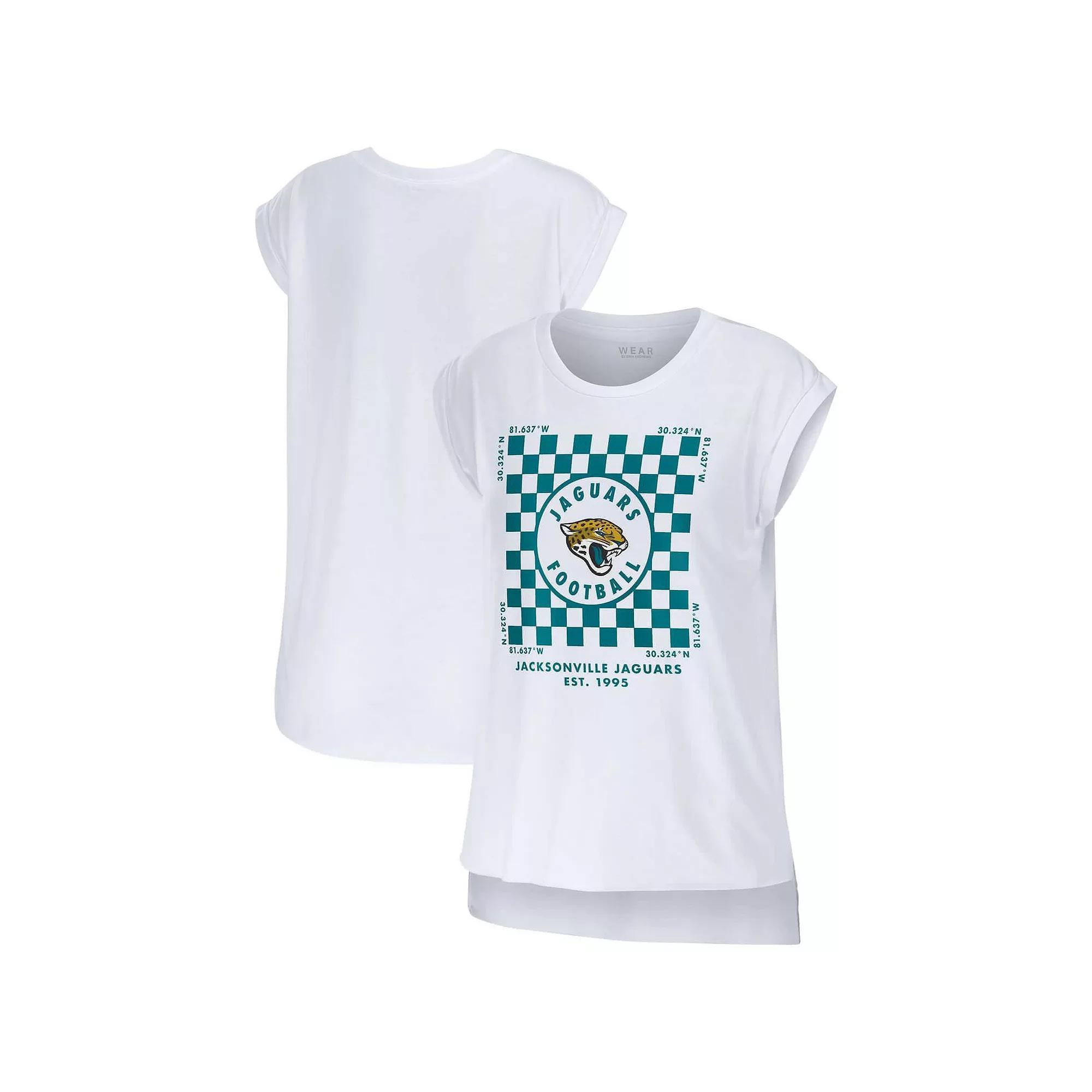 Women's WEAR by Erin Andrews White Jacksonville Jaguars Checker Muscle Tank Top, Size: Medium Product Image