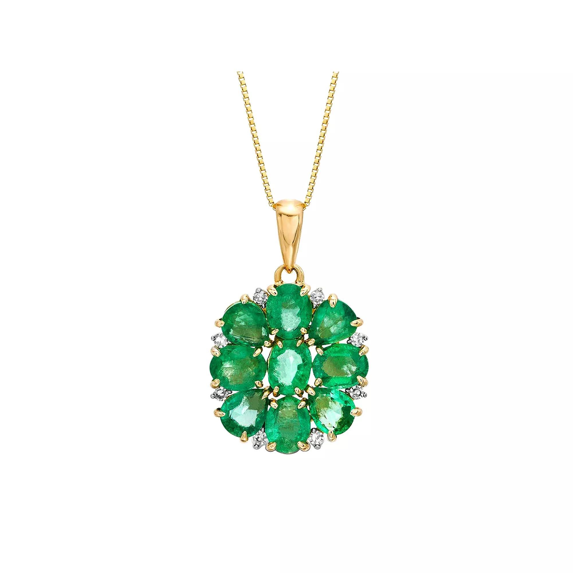 Gemminded 10k Gold Emerald & Diamond Accent Pendant Necklace, Women's, Size: 18" Product Image