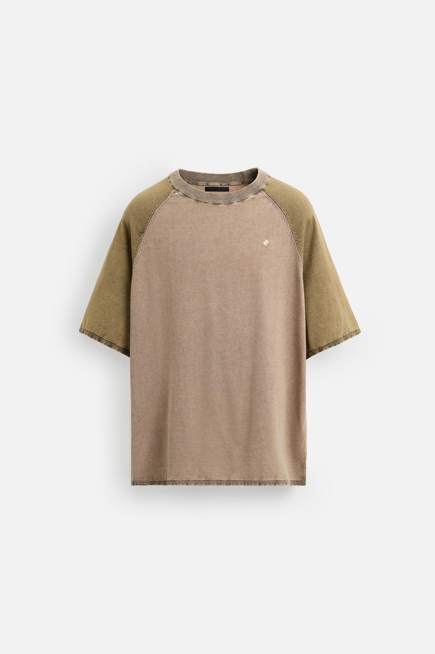 WASHED COLOR BLOCK KNIT T-SHIRT Product Image