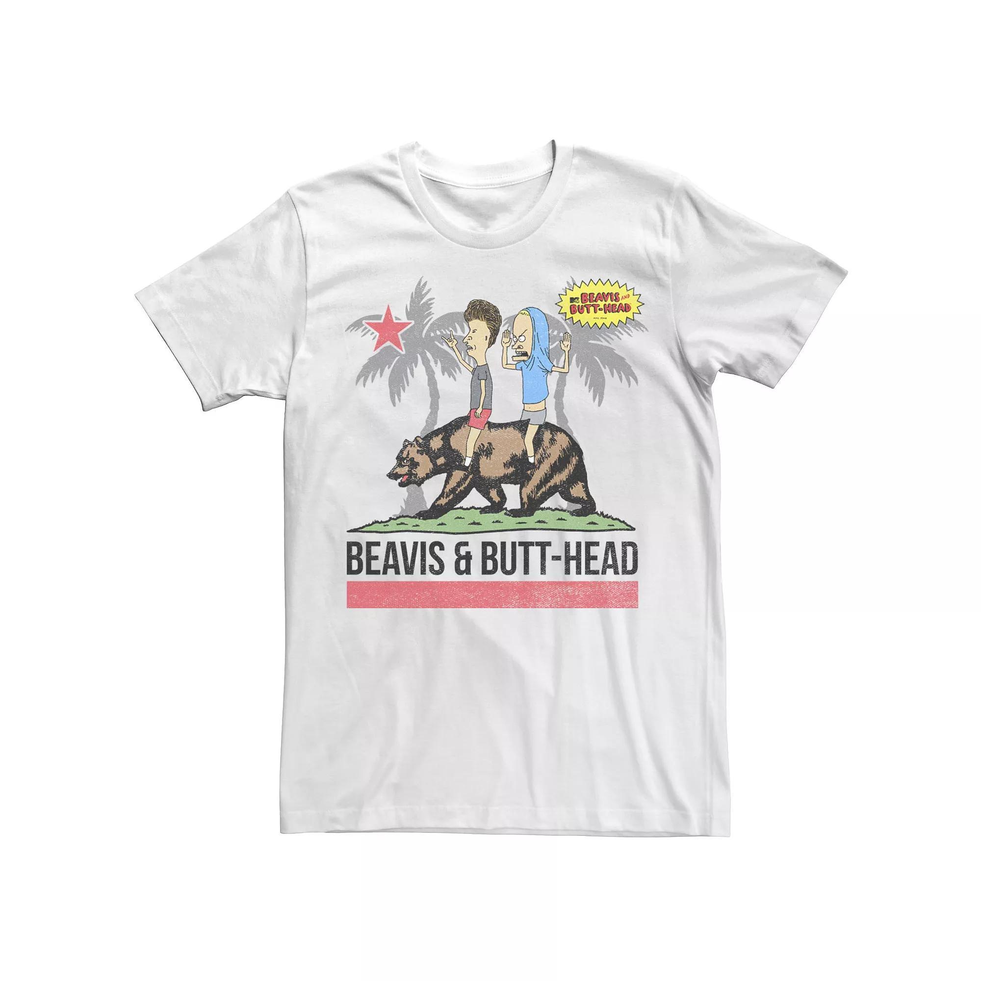 Men's Beavis And Butthead Bear California Flag Tee, Size: XL, White Product Image