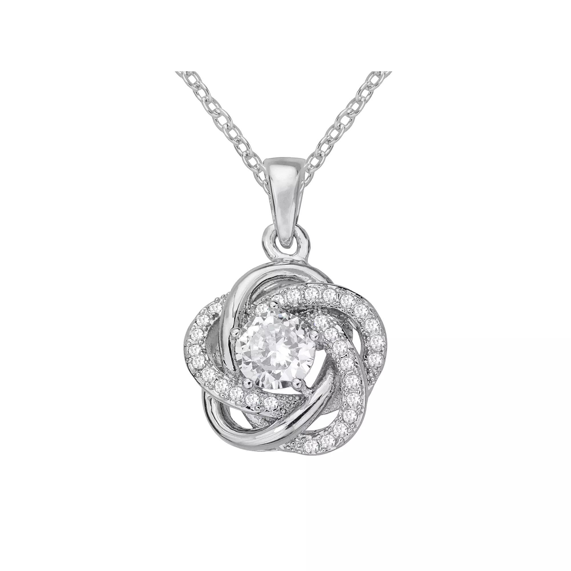 The Silver Lining Cubic Zirconia Silver Tone Love Knot Pendant, Women's, Size: 18", White Product Image