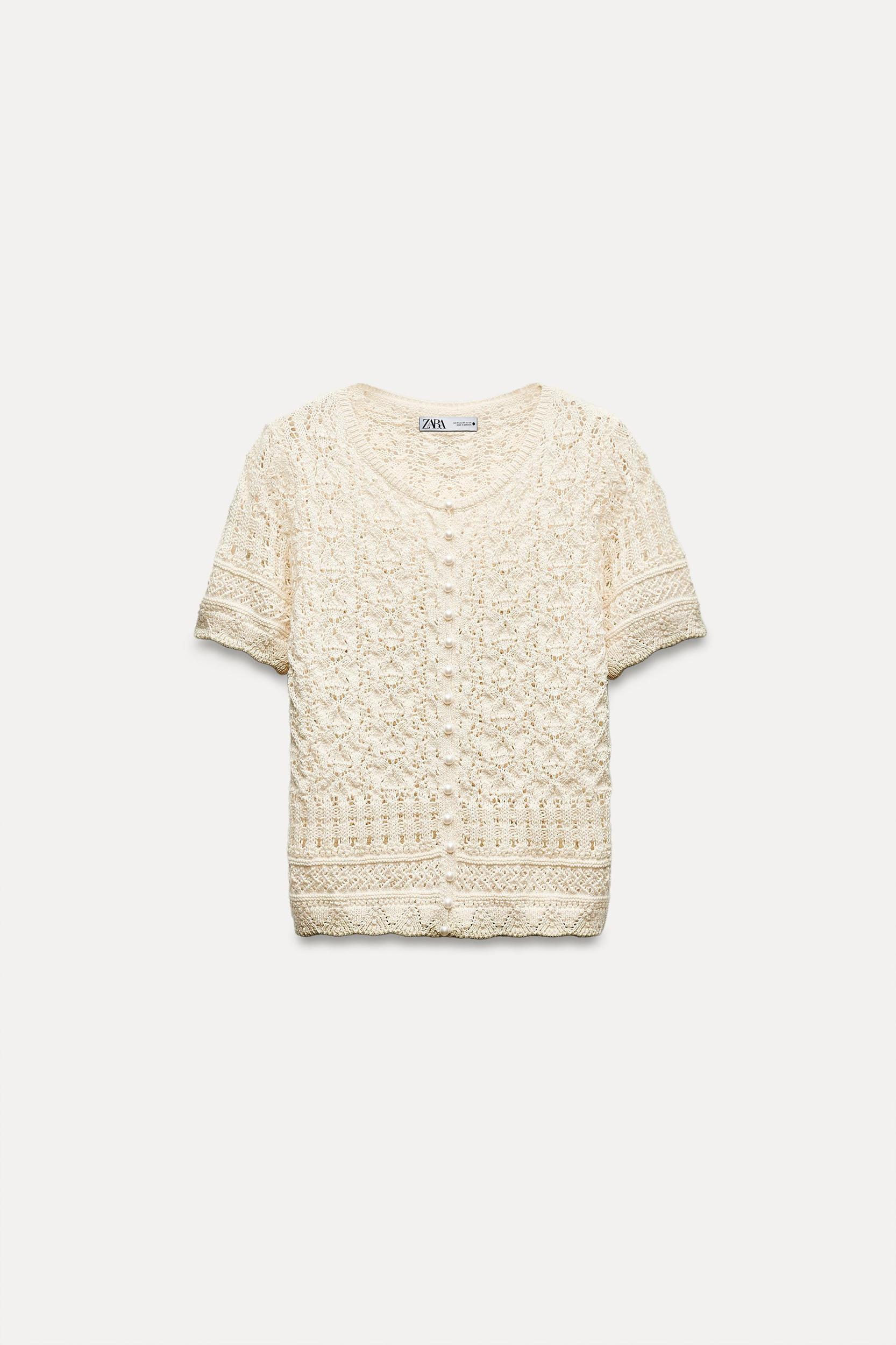 POINTELLE KNIT CARDIGAN WITH PEARL BUTTONS Product Image