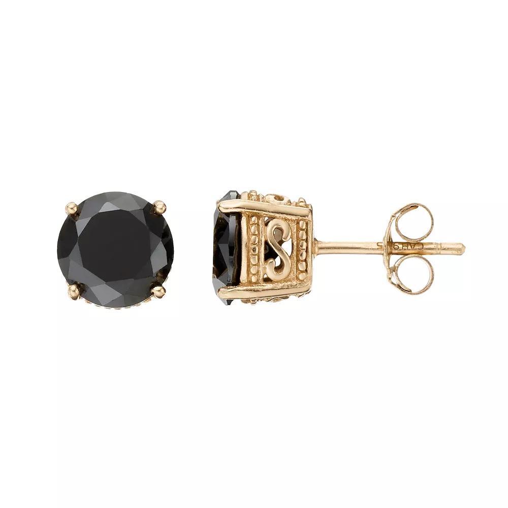Sophie Miller 14k Gold Plated Black Cubic Zirconia Stud Earrings, Women's Product Image