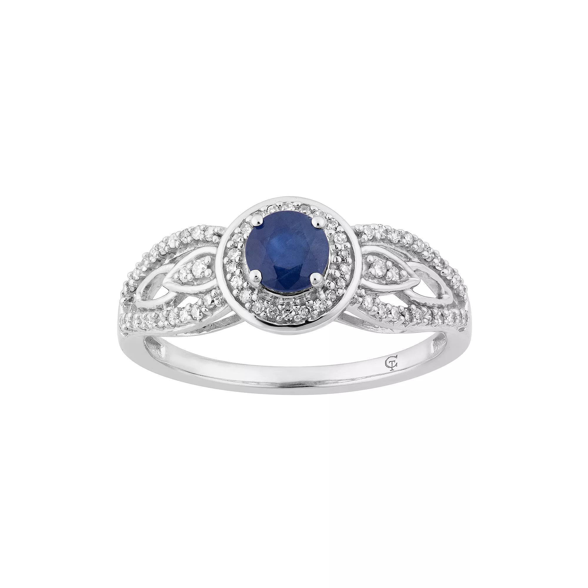 10k White Gold Sapphire & 1/4 Carat T.W. Diamond Halo Ring, Women's, Size: 7, 10k Whgold Product Image