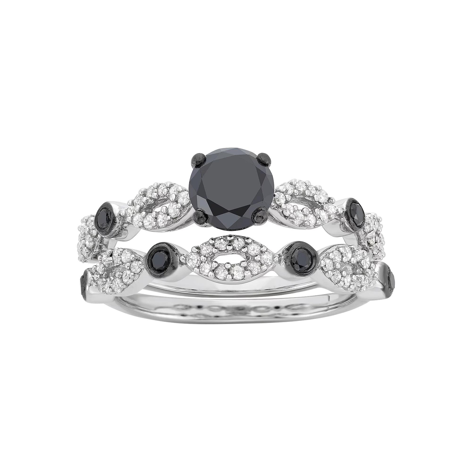 Sterling Silver 1 1/2 Carat T.W. Black & White Diamond Engagement Ring Set, Women's, Size: 9 Product Image