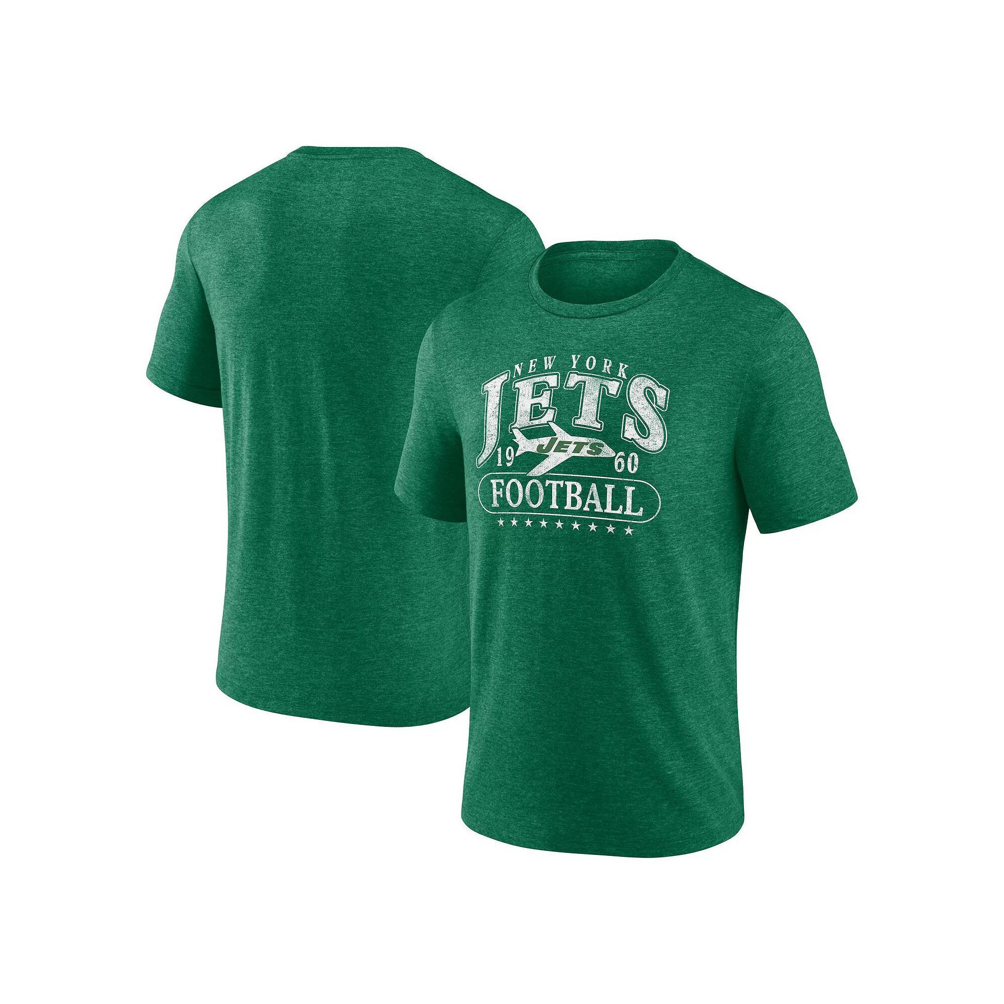 Men's Fanatics Heather Green New York Jets Official Retro Tri-Blend T-Shirt, Size: Large Product Image