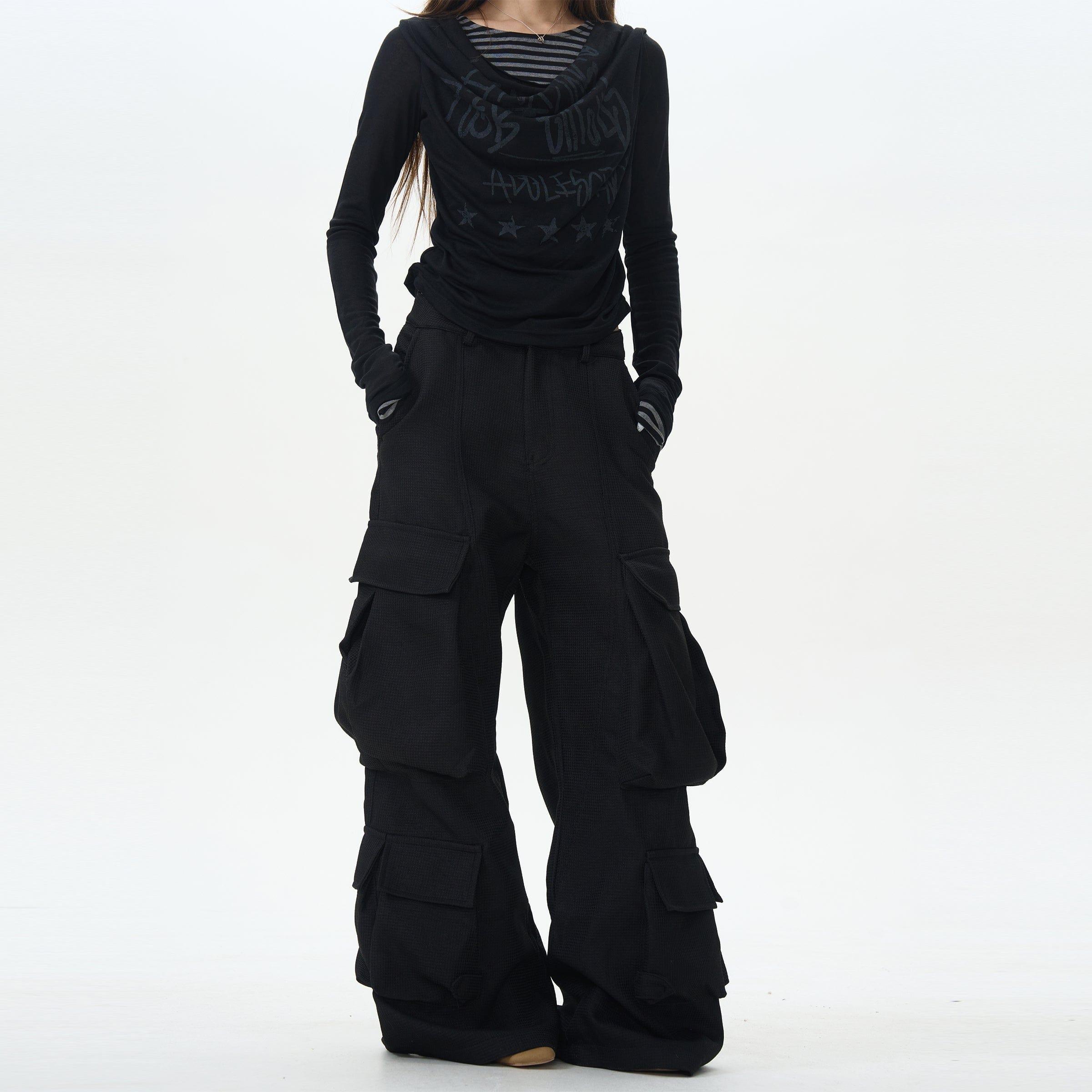 RT No. 12481 BLACK MULTI POCKET CARGO PANTS Product Image