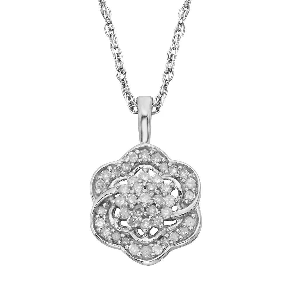 Jewelexcess Sterling Silver 1/4-ct. T.W. Diamond Flower Pendant, Women's, Size: 18", White Product Image