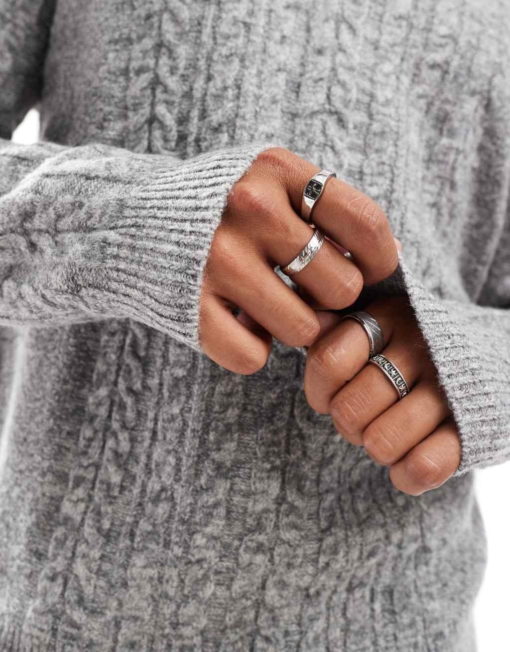 ASOS DESIGN relaxed slouchy crew neck cable knit sweater in gray heather Product Image