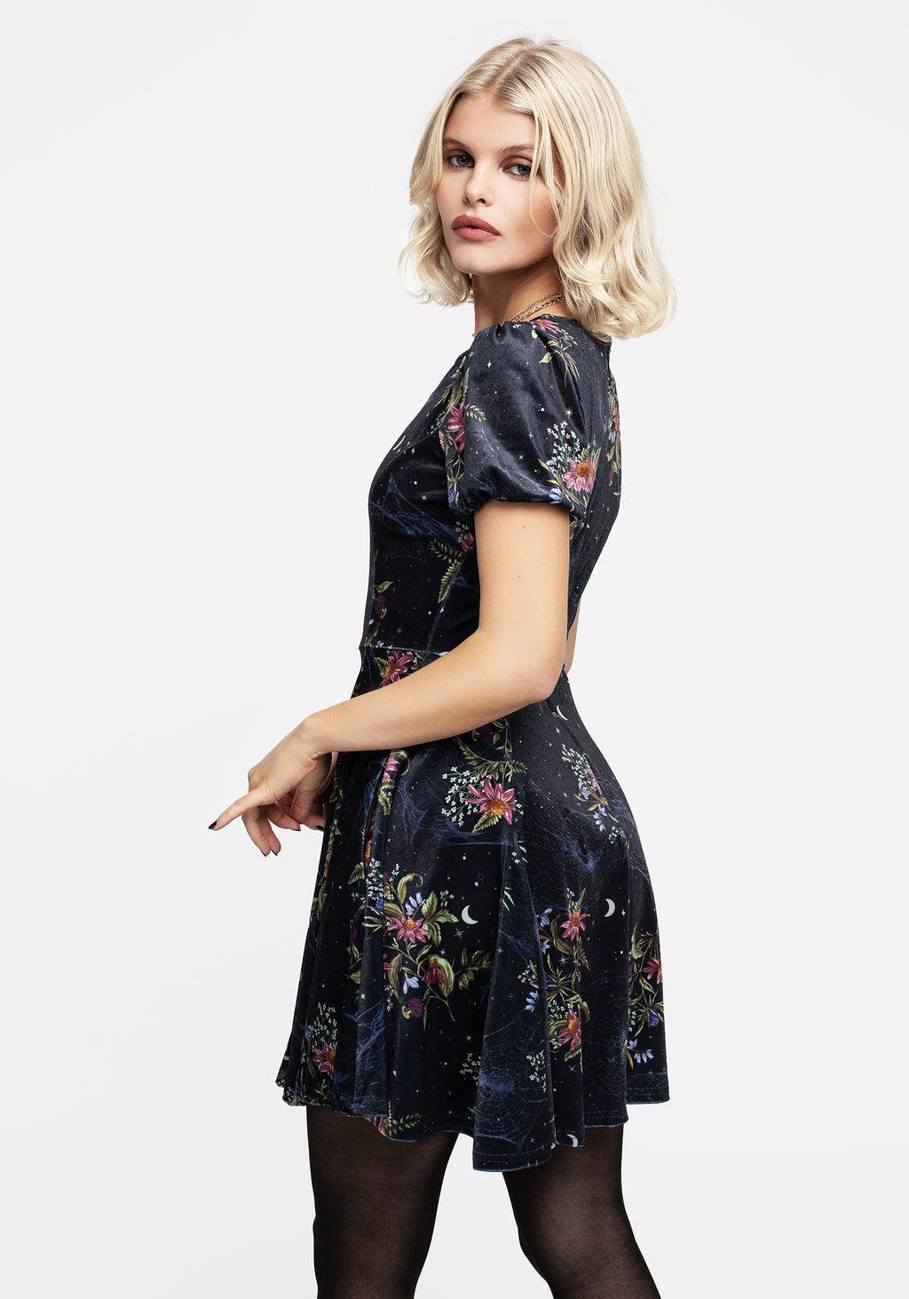 Cleome Floral Spiderweb Velour Mini Dress Product Image