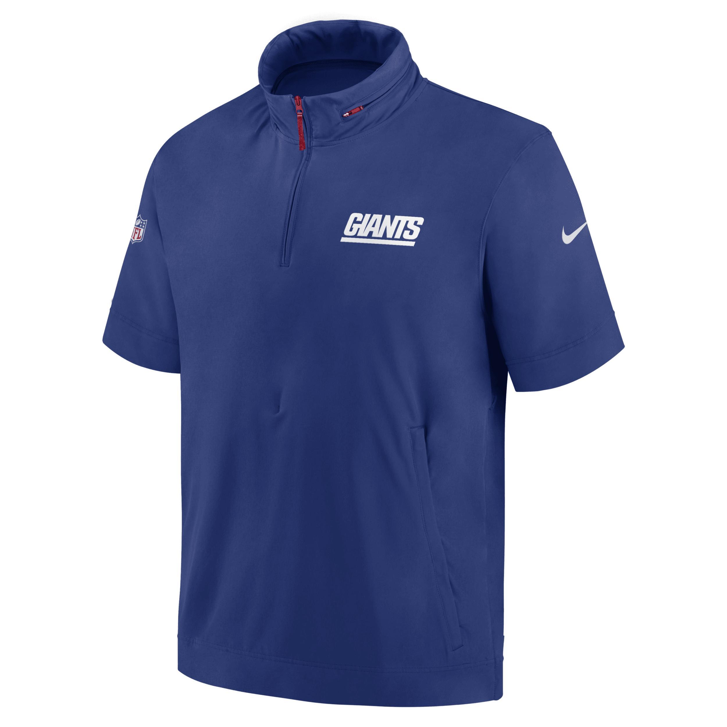 New York Giants Sideline Coach Nike Men's NFL 1/2-Zip Short-Sleeve Hooded Jacket Product Image