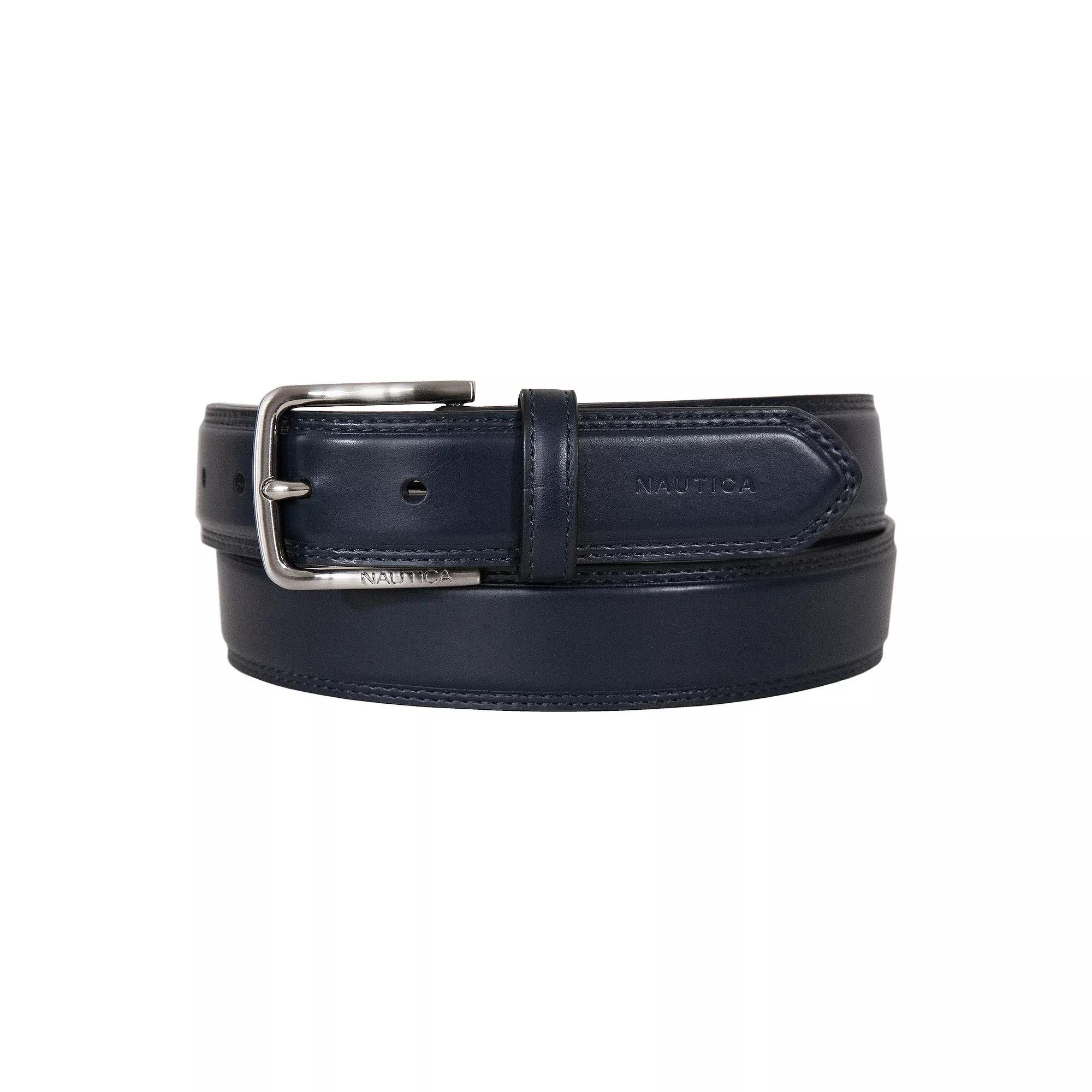 Men's Nautica Inlay Logo Signature Leather Belt, Size: 40, Blue Product Image