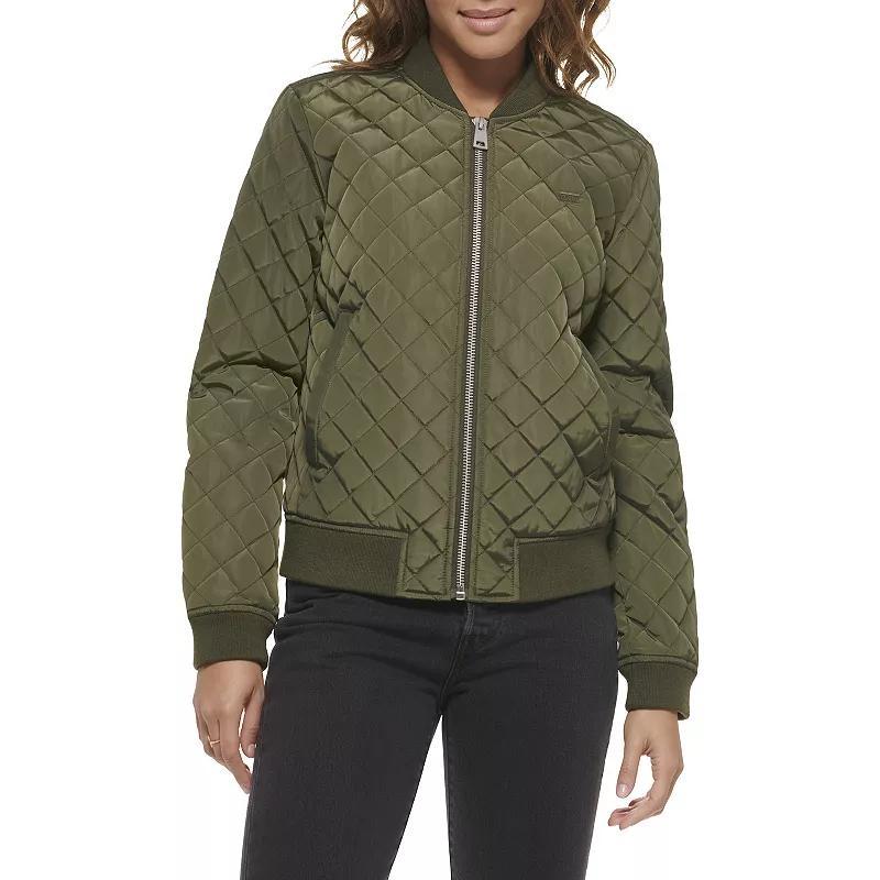 Womens Levis Diamond Quilted Bomber Jacket Dark Green Product Image