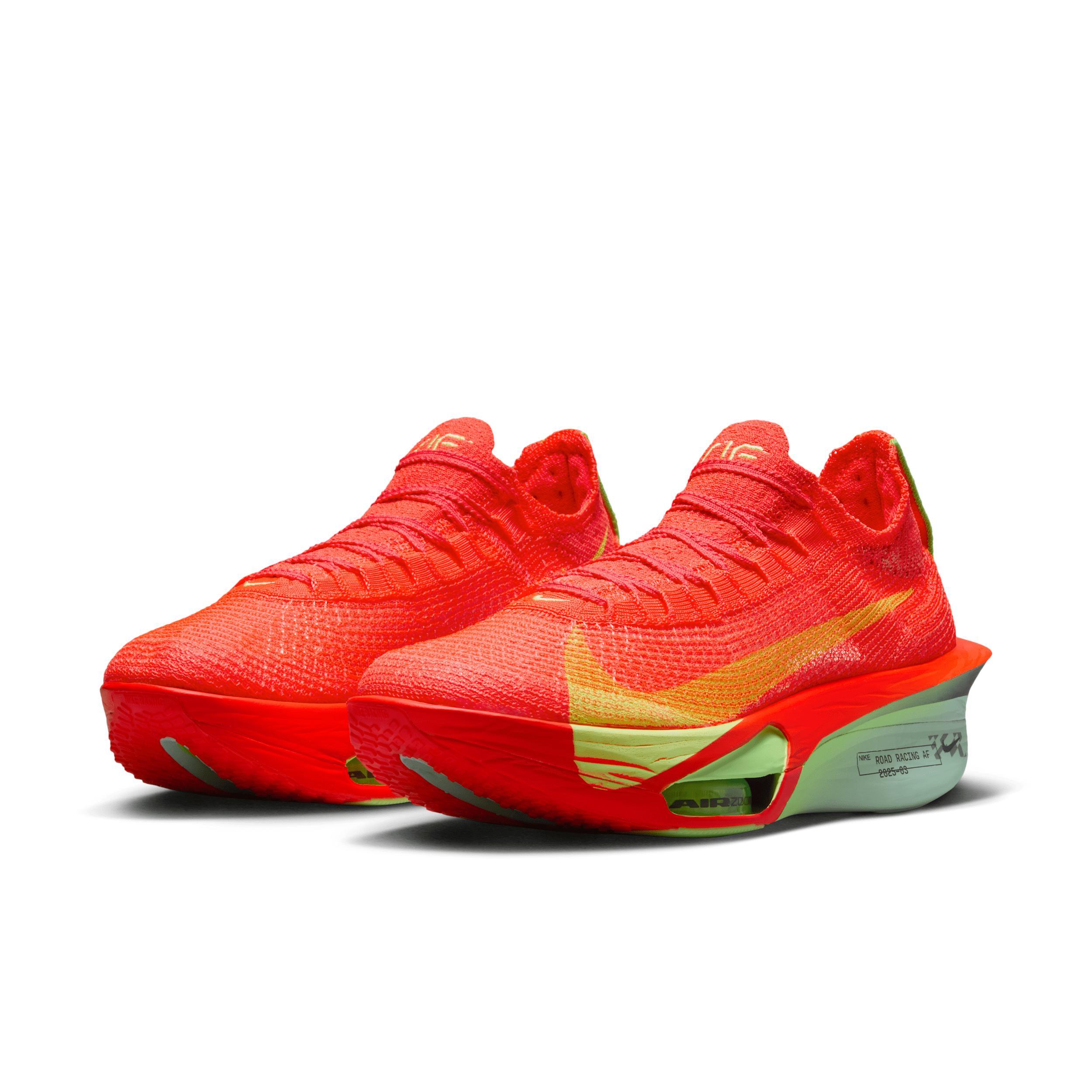 Nike Womens Air Zoom Alphafly 3 Running Shoes in Bright Crimson/Cave Purple/Lime Blast Product Image