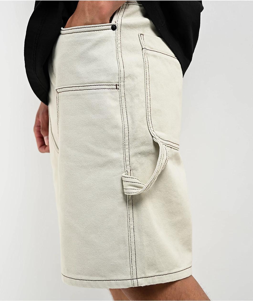 Empyre Loose Fit Double Knee Natural Denim Shorts Product Image
