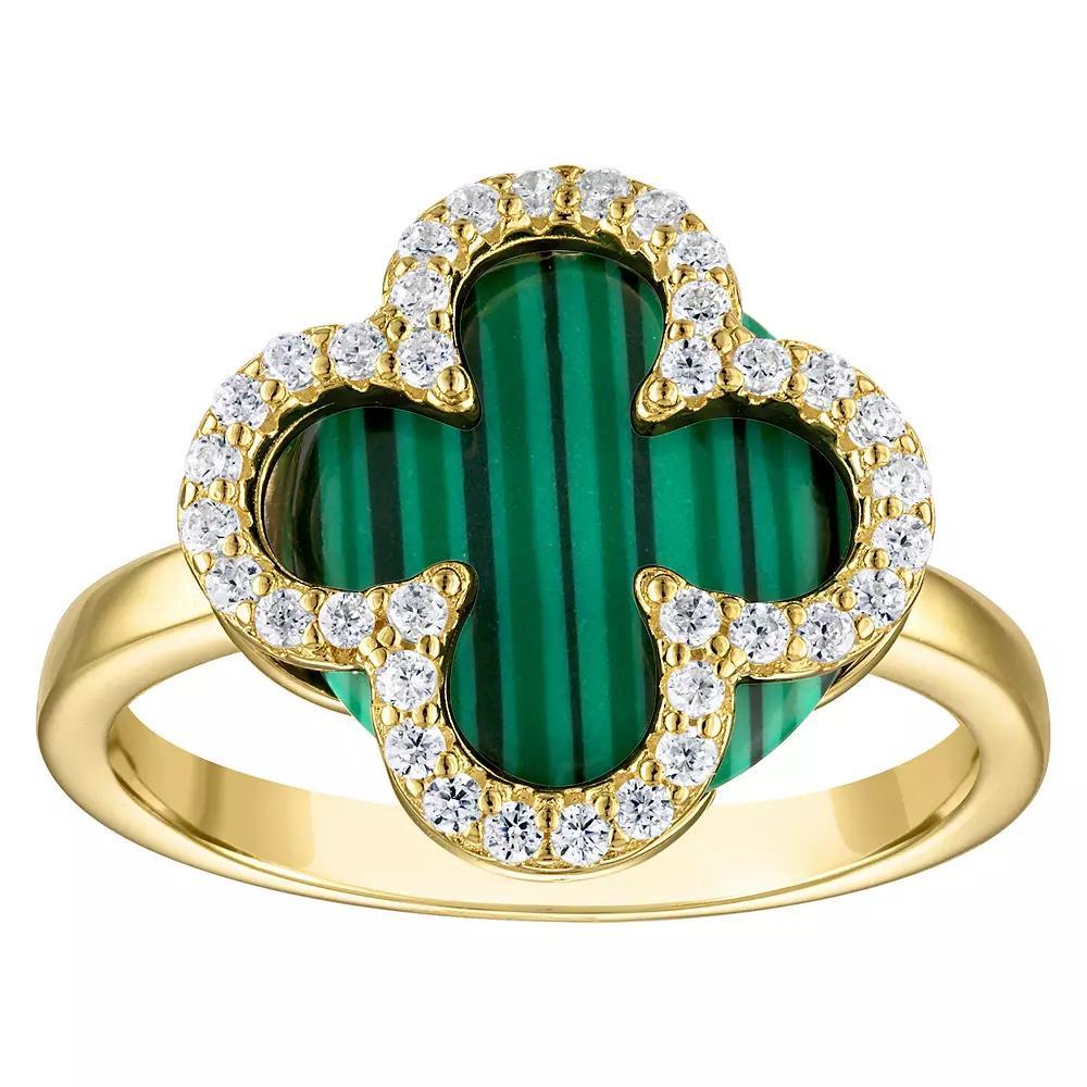 Designs by Gioelli Gold Over Silver Gemstone Clover Ring, Womens Synthetic Malachite Product Image