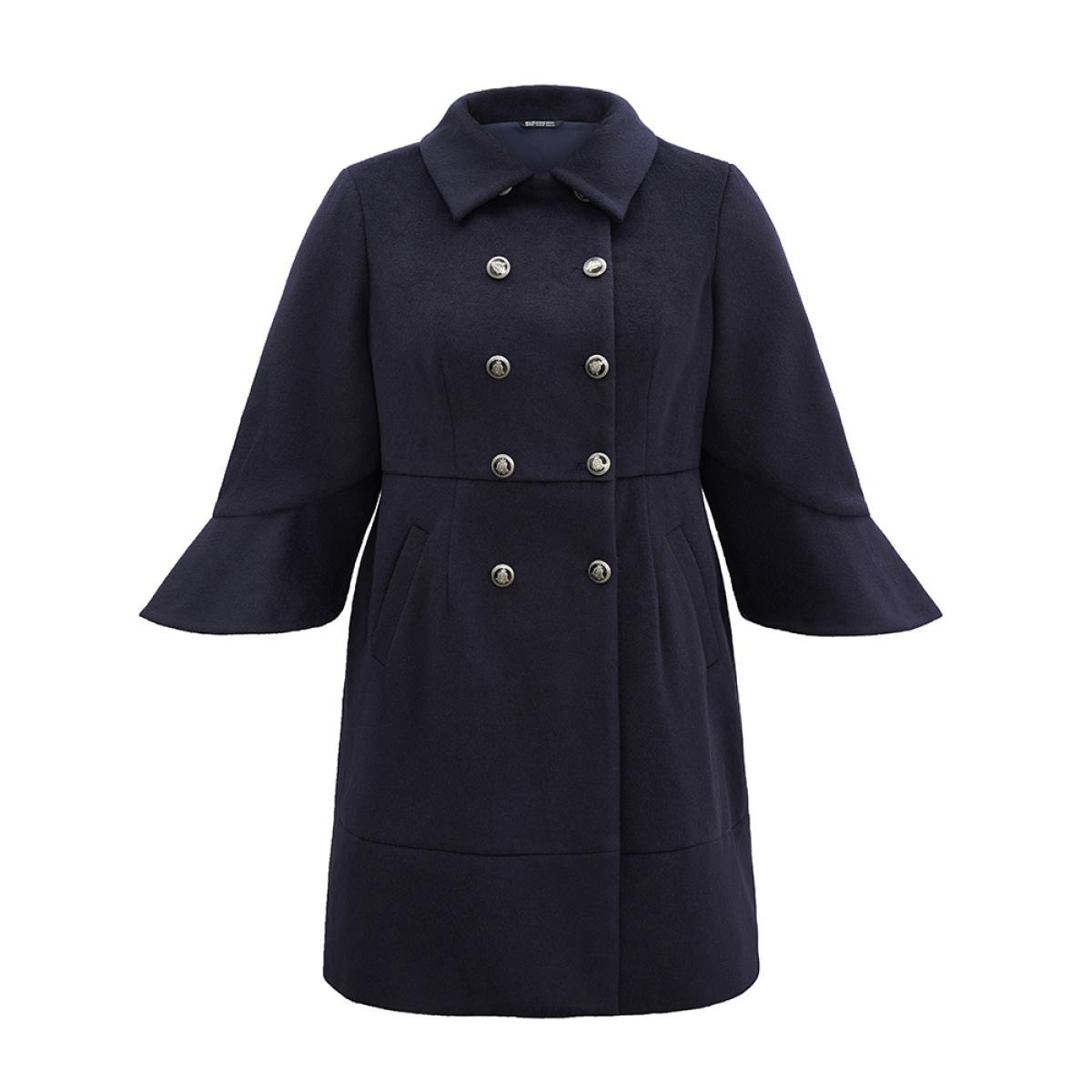 Plus Size Plain Double Breasted Asymmetrical Sleeve Coat Women Midnight Casual Lined Ladies Dailywear Winter Coats BloomChic 22-24/3X Product Image