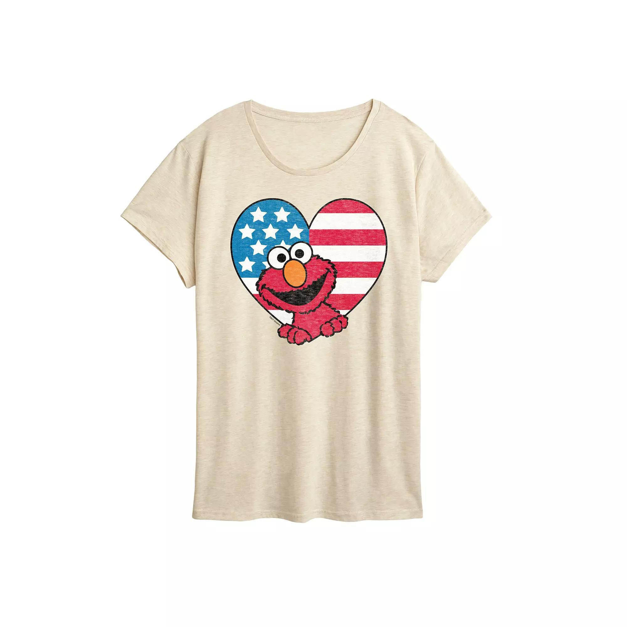 Womens Sesame Street Elmo Flag Heart Graphic Tee Product Image