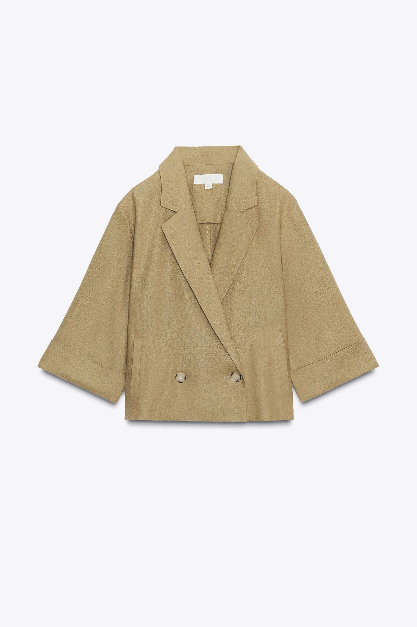 LINEN DOUBLE BREASTED SHORT BLAZER Product Image