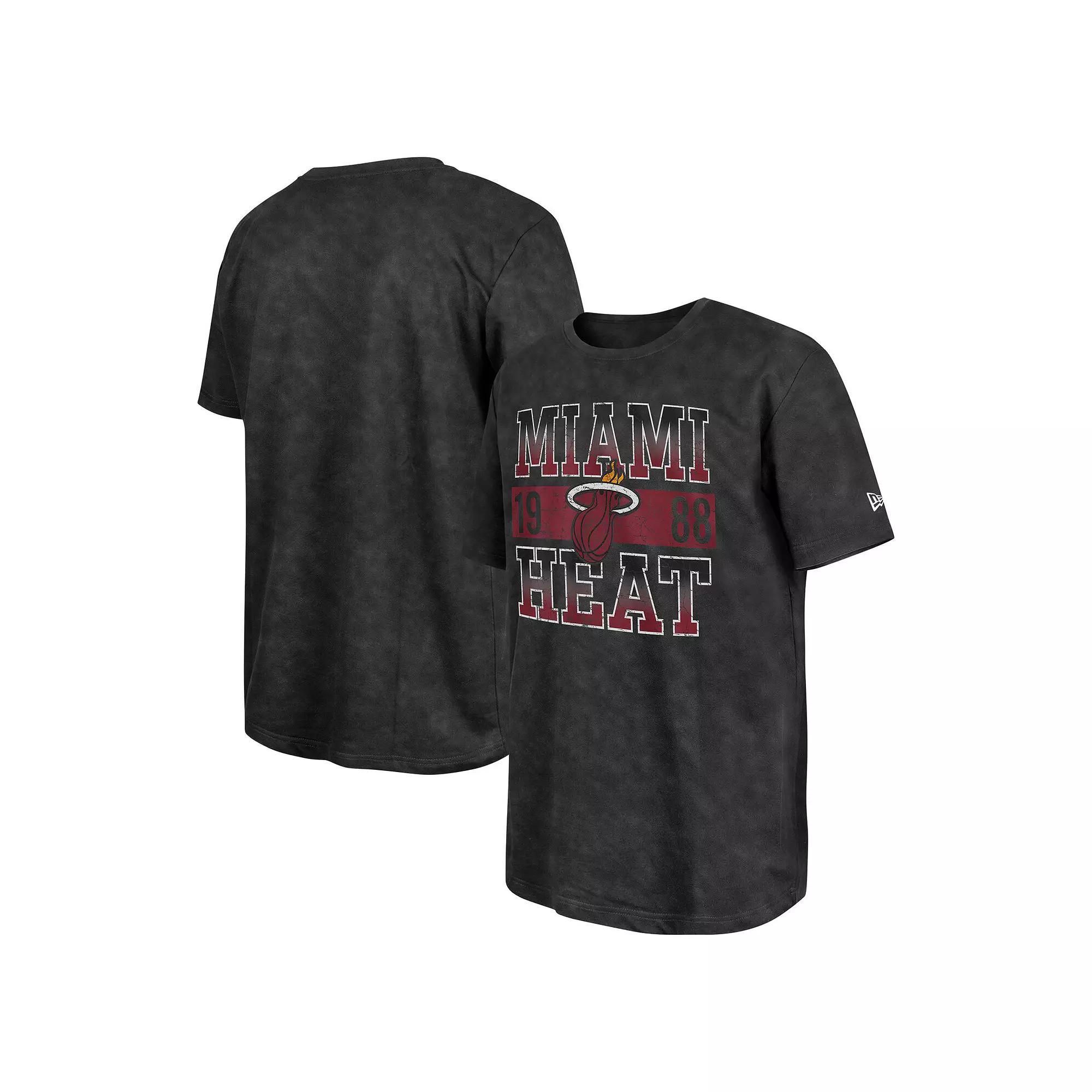 Men's New Era Black Miami Heat Enzyme Washed Oversized T-Shirt, Size: Small Product Image