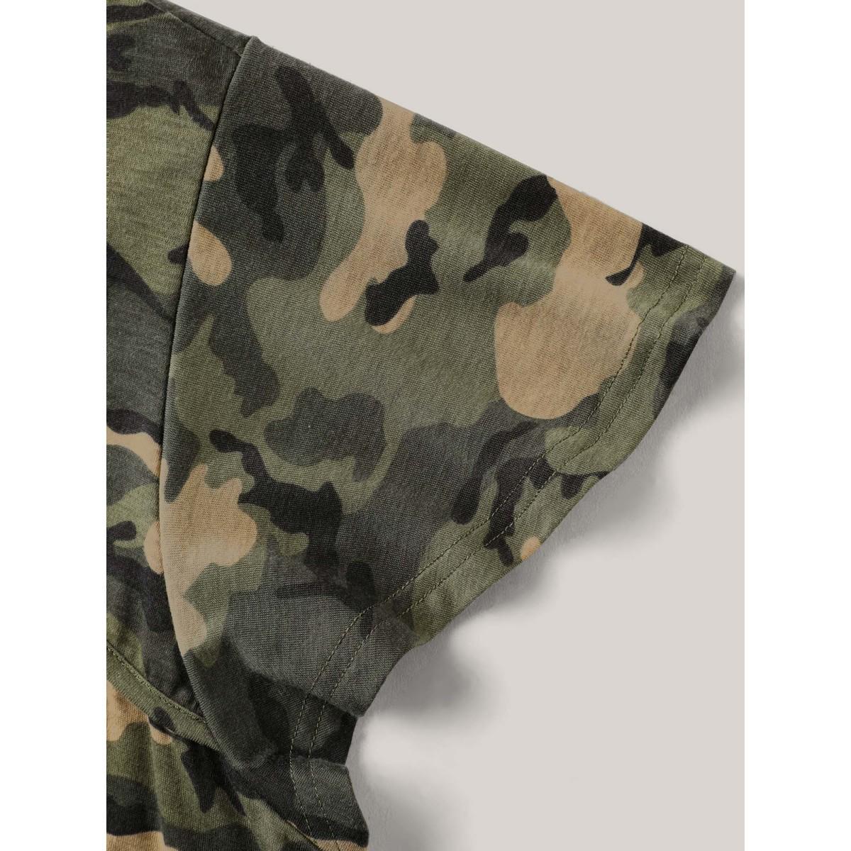 Plus Size Camouflage Print Round Neck T-Shirt Sage Women Cut-Out Round Neck Everyday-Casual T-shirts BloomChic 26/4X Product Image