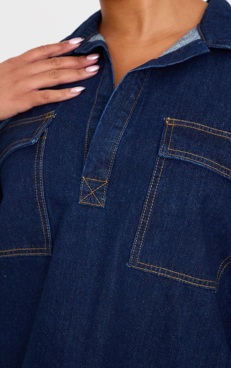 Plus Indigo Pocket Detail Open Long Sleeve Shirt Product Image