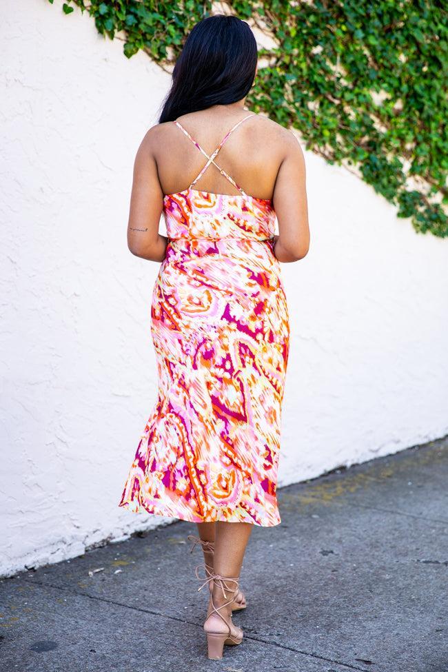 In Full Bloom Abstract Print Cowl Neck Satin Floral Midi Dress   FINAL SALE Product Image