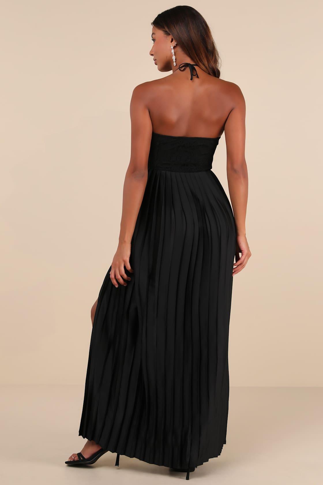 Certainly Poised Black Lace Halter Bustier Maxi Dress Product Image