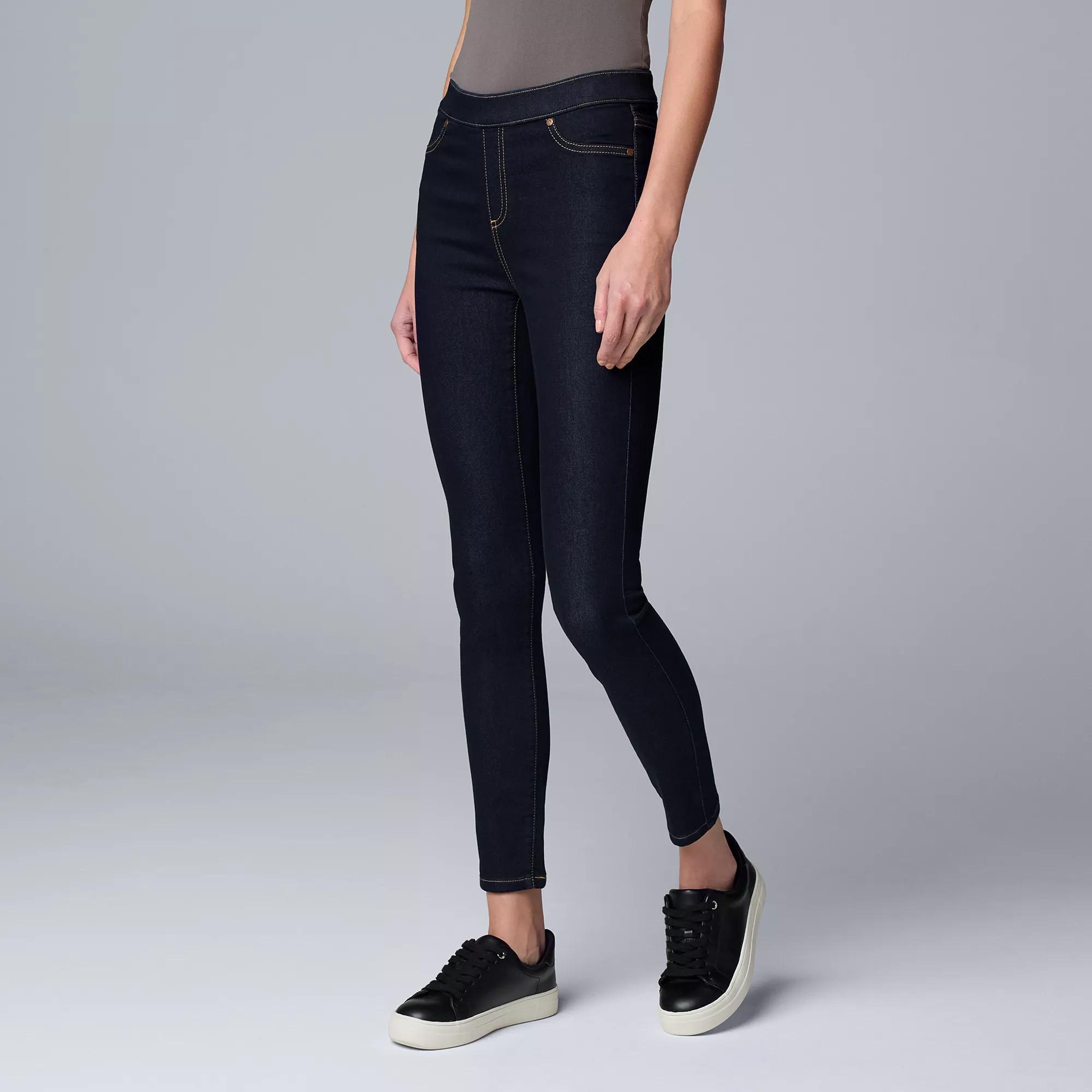 Womens Simply Vera Vera Wang Mid-Rise Shaping Denim Leggings Dark Blue Product Image