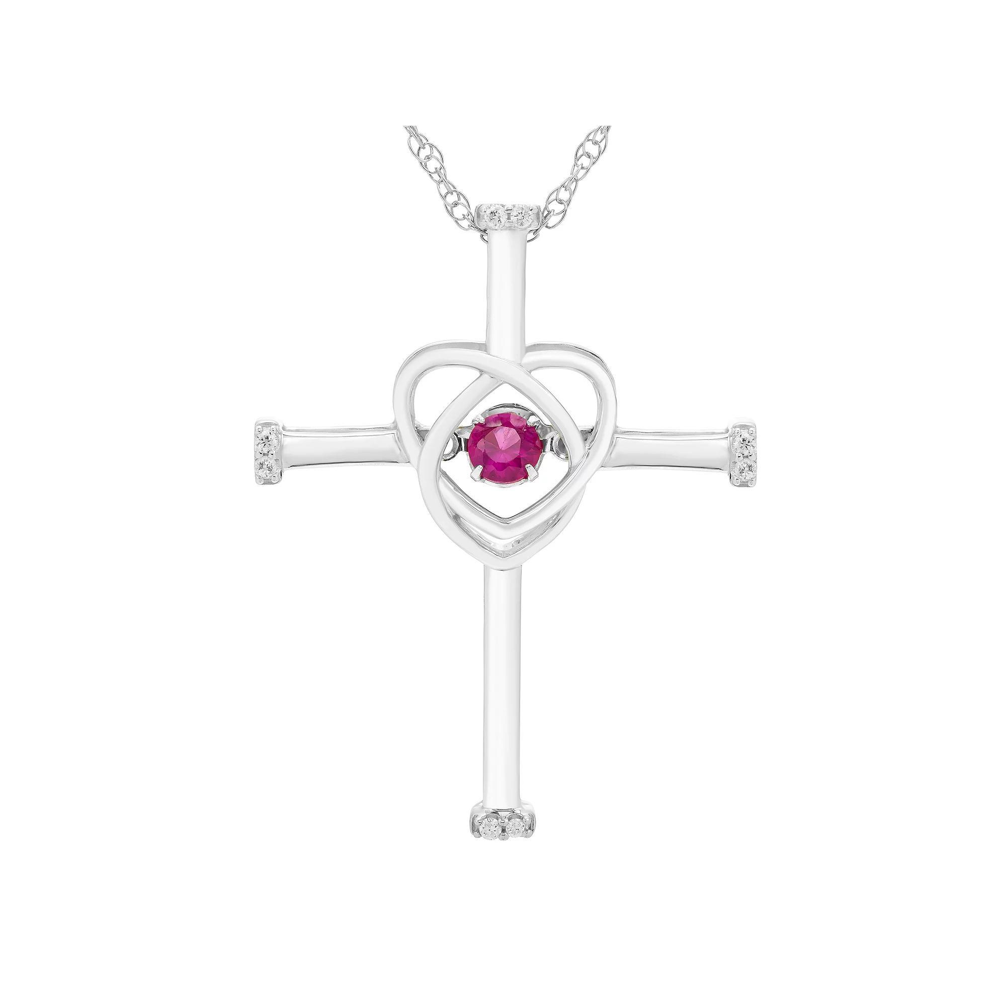 Boston Bay Diamonds Sterling Silver Lab-Grown Ruby & Diamond Accent Cross Pendant Necklace, Womens Product Image