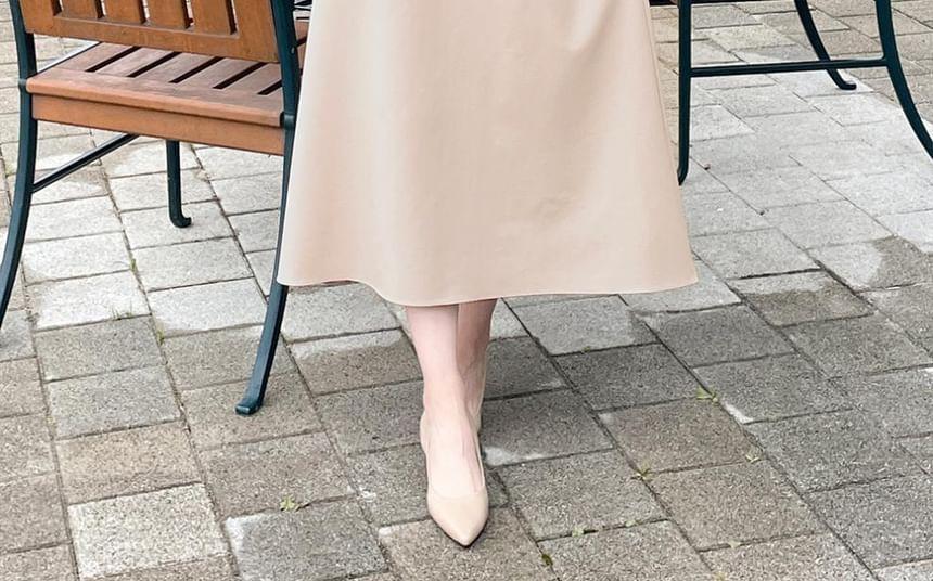 Long-Sleeve Plain Maxi A-Line Shirt Dress Product Image