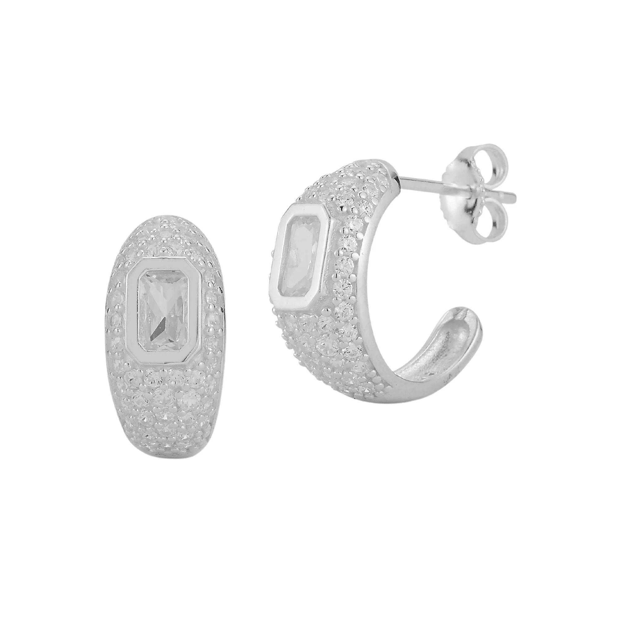 Sunkissed Sterling 14k Gold Over Silver Pave Hoop Earrings, Women's, Silver Tone Product Image