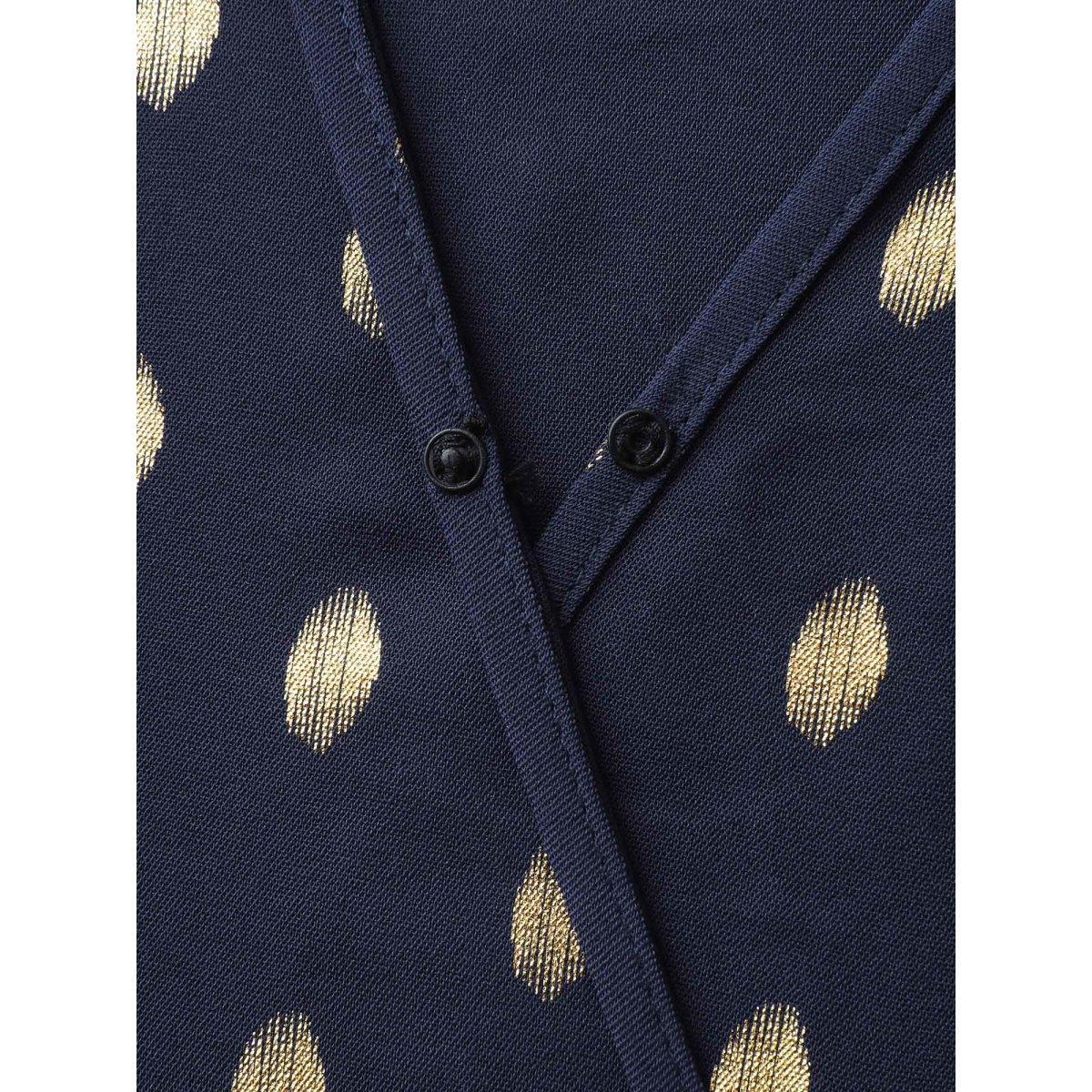 Plus Size Gold Polka Dots Waist-Defining Midi Dress Indigo Women Overlapping Overlap Collar Sleeveless Curvy BloomChic 18-20/2X Product Image