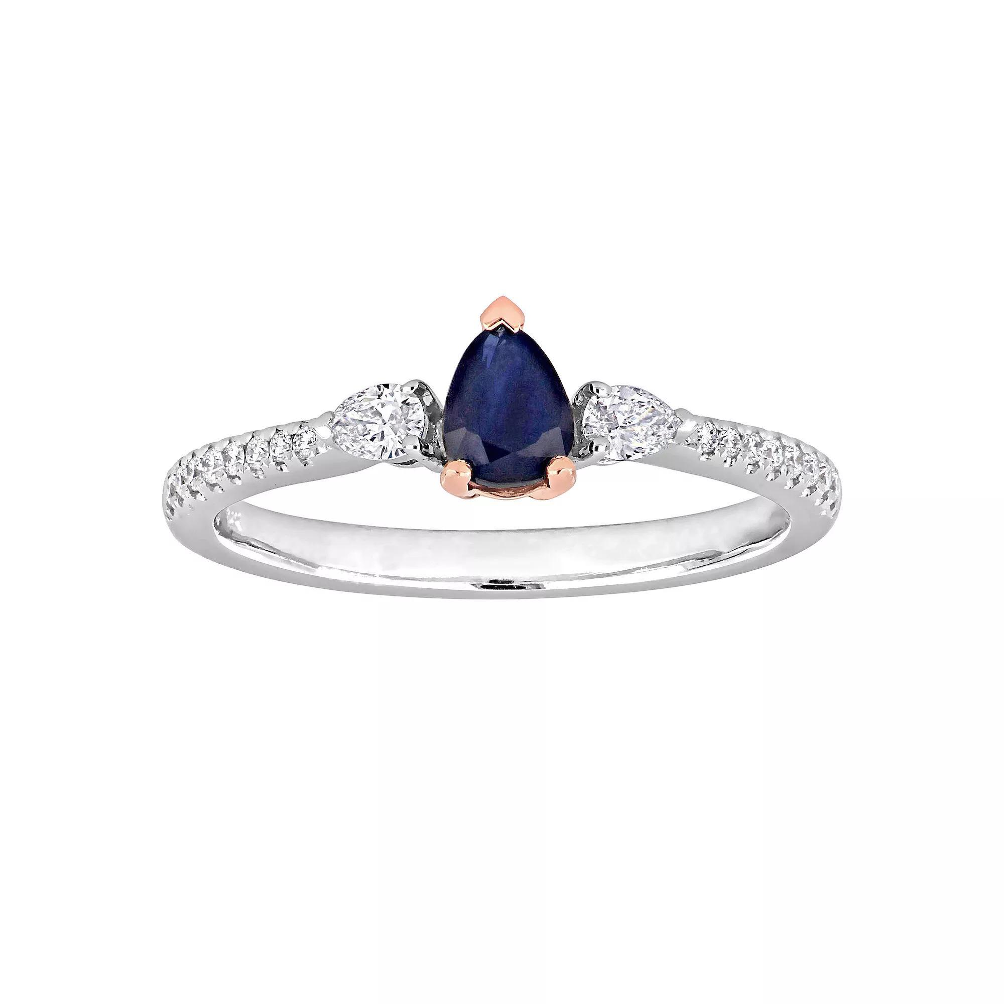 Stella Grace 14k Two Tone Gold Sapphire & 1/4 Carat T.W. Diamond Teardrop Engagement Ring, Womens Product Image